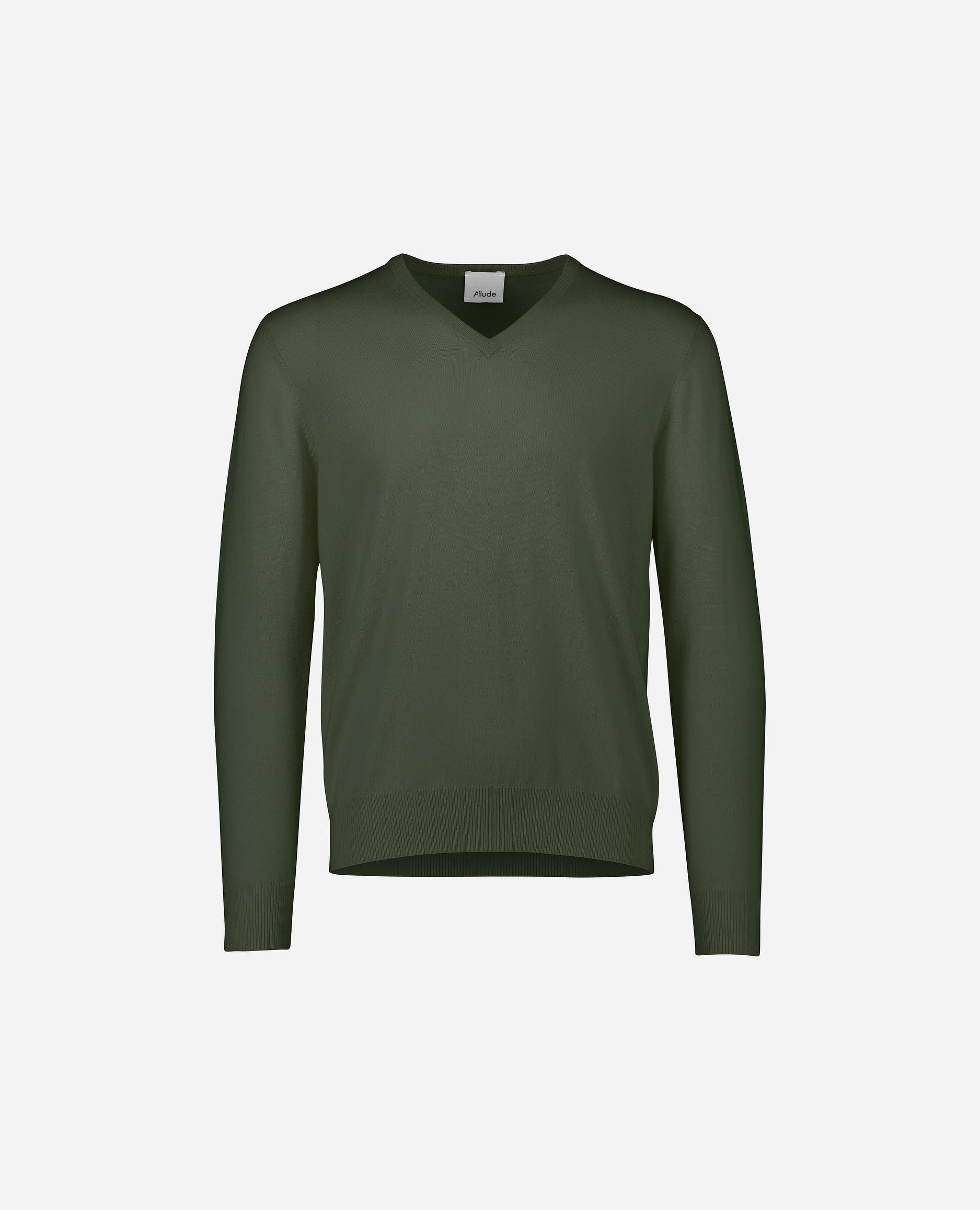 245-30020-34-1 - Allude - 100% Cashmere Active Cashmere Feinstrick Flachstrick Grün Herren Langarm NOS Pullover SAPG::101-30020 V-Ausschnitt