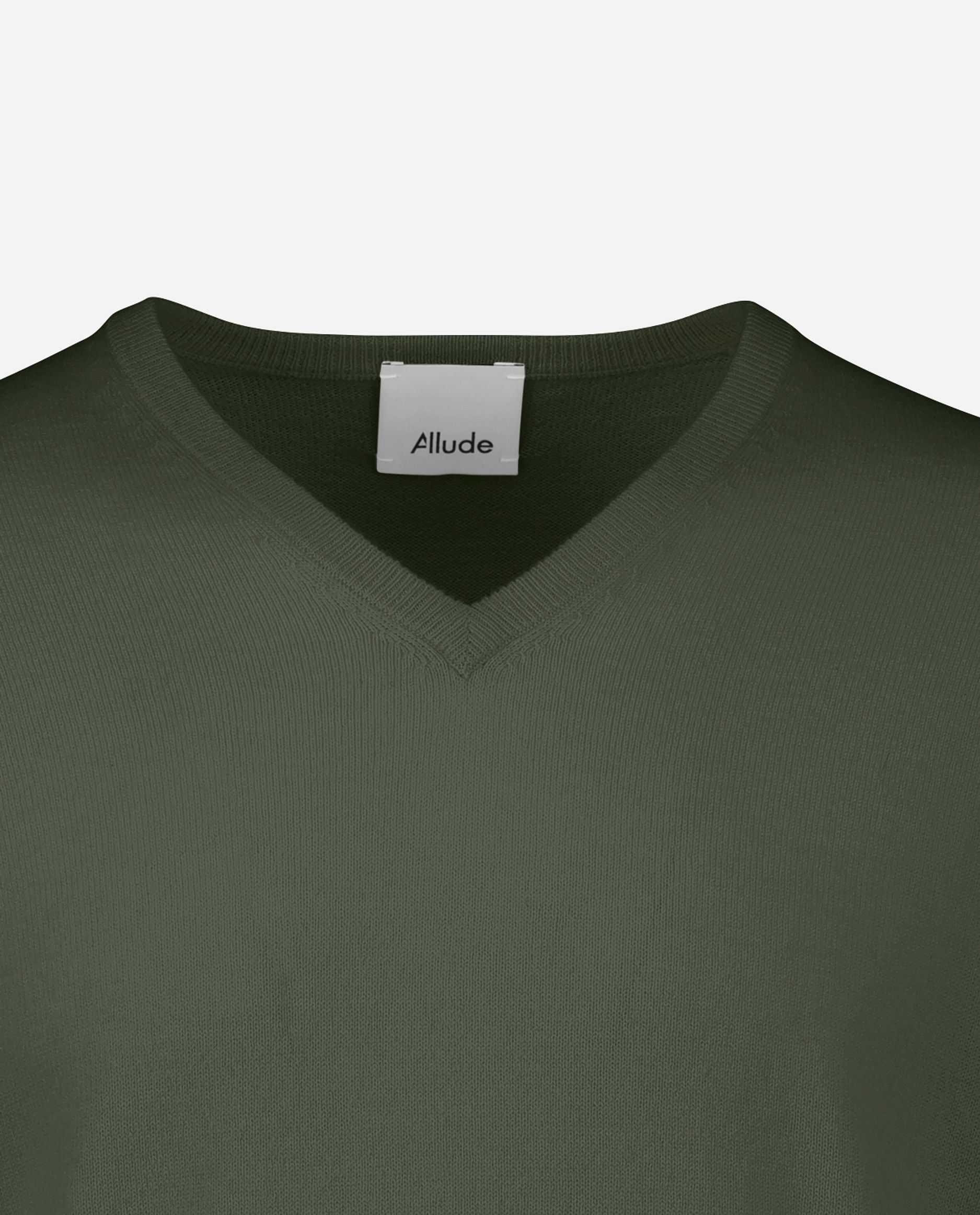 245-30020-34-3 - Allude - 100% Cashmere Active Cashmere Feinstrick Flachstrick Grün Herren Langarm NOS Pullover SAPG::101-30020 V-Ausschnitt