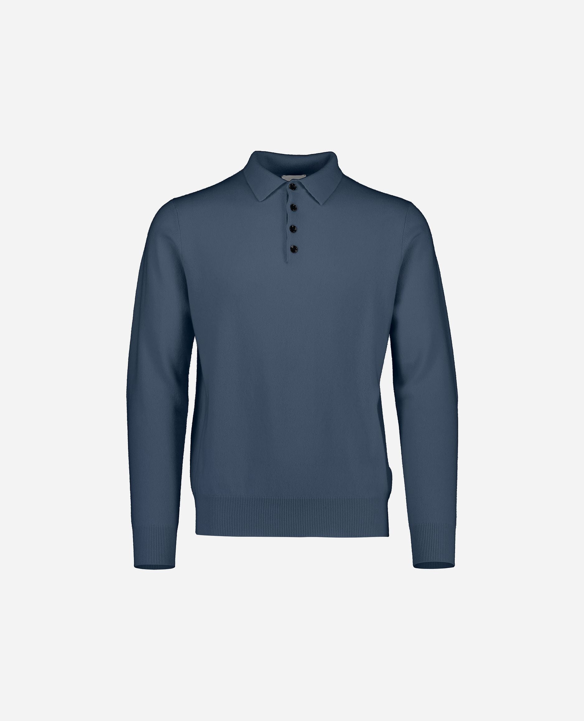 245-30023-15-1 - Allude - 100% Cashmere Active Blau Cashmere Feinstrick Flachstrick Herren Langarm NOS Polo Pullover SAPG::101-30023