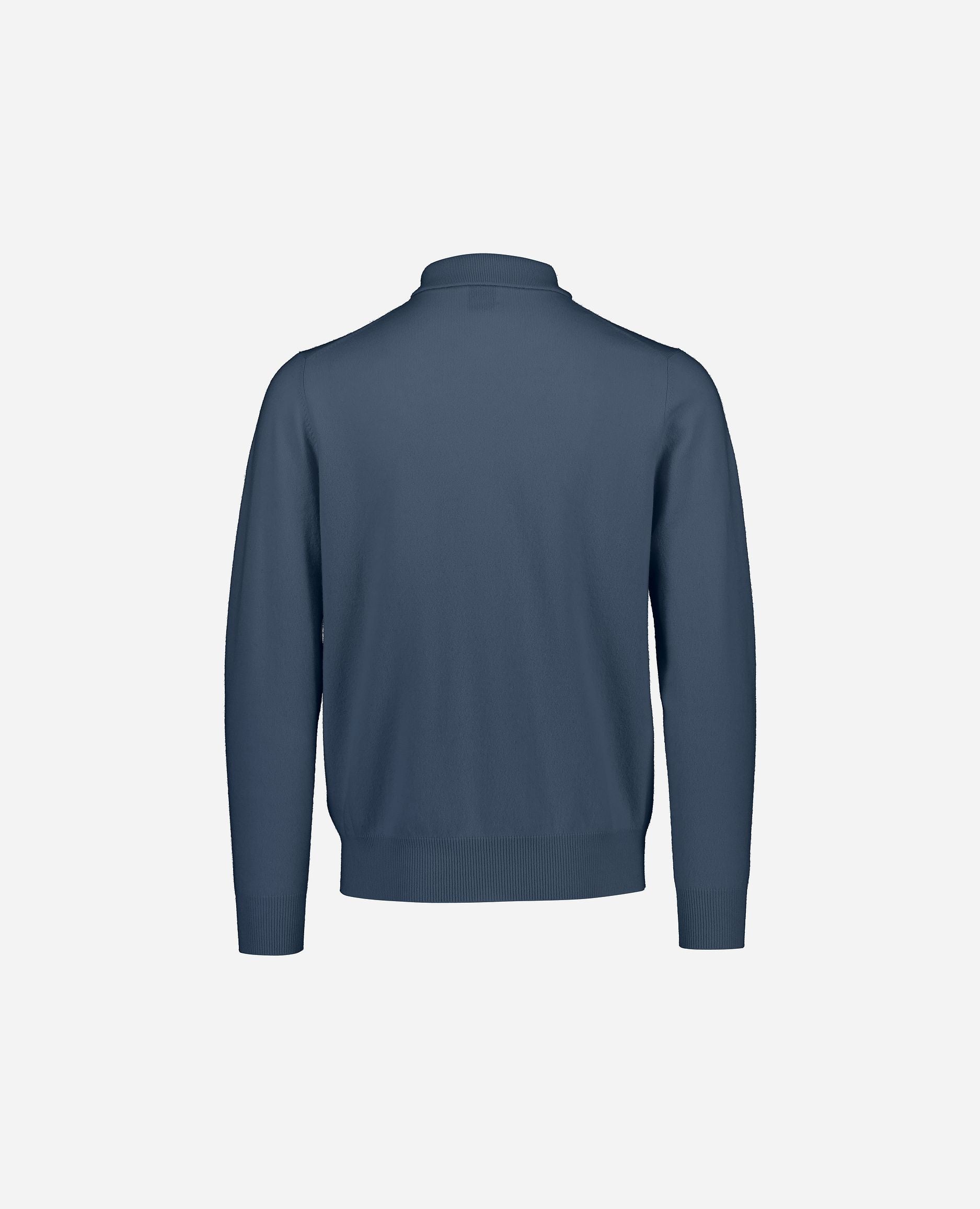 245-30023-15-2 - Allude - 100% Cashmere Active Blau Cashmere Feinstrick Flachstrick Herren Langarm NOS Polo Pullover SAPG::101-30023