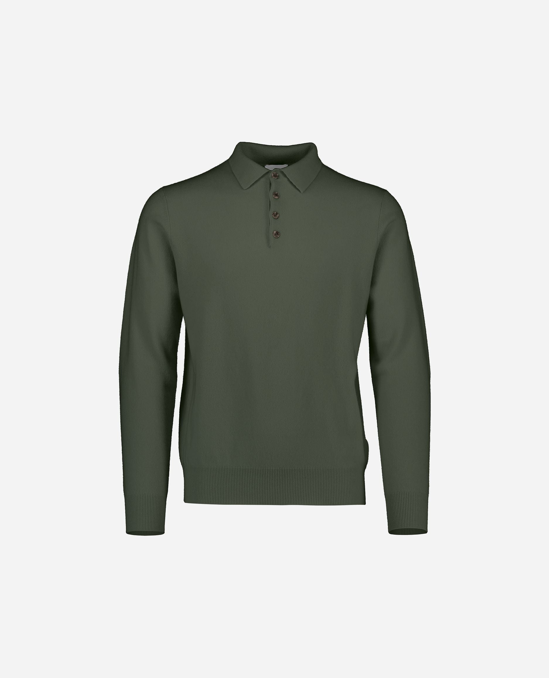 245-30023-34-1 - Allude - 100% Cashmere Active Cashmere Feinstrick Flachstrick Grün Herren Langarm NOS Polo Pullover SAPG::101-30023