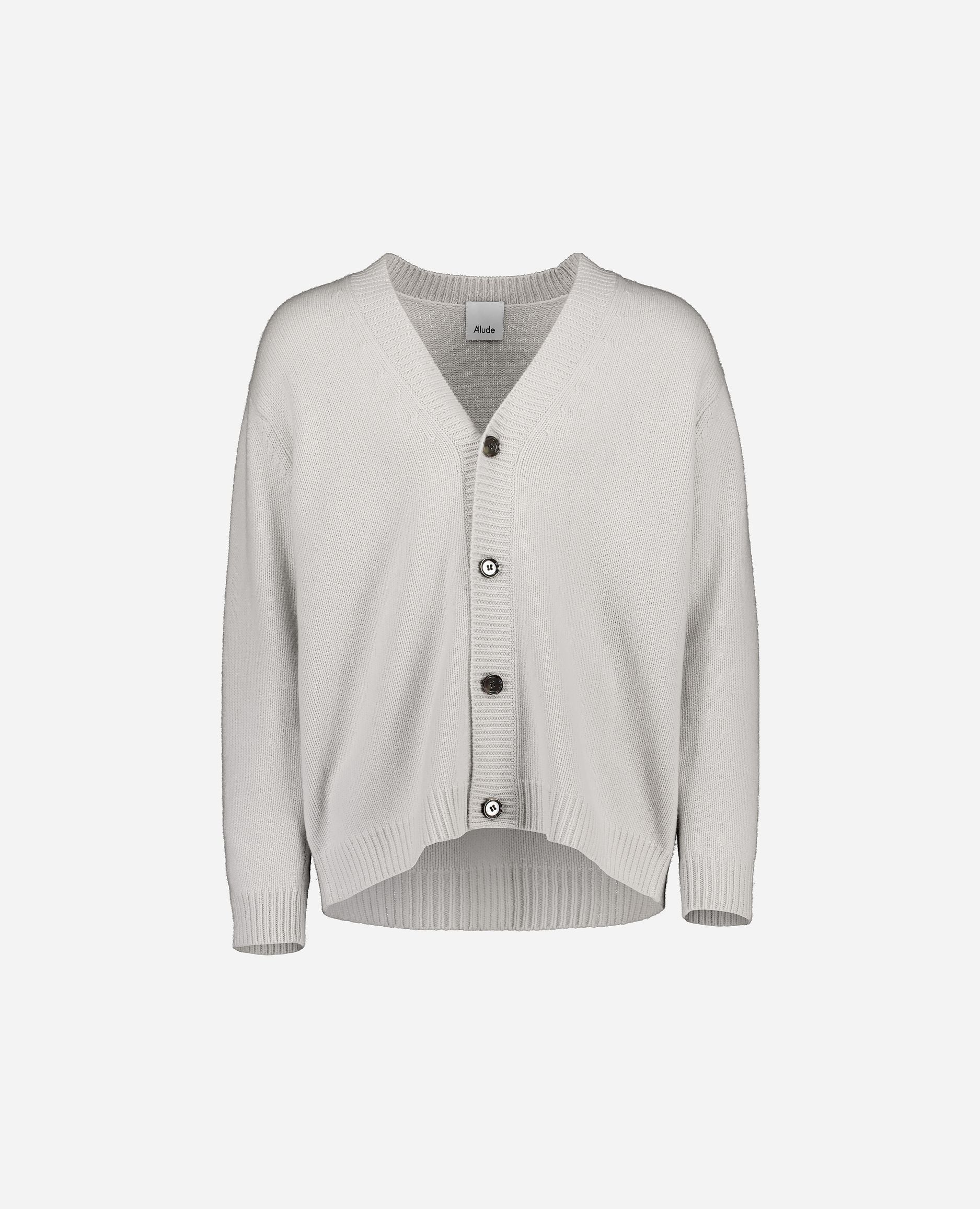 245-37000-80-S_hash_escaped_1 - Allude - 30% Cashmere 70% Wolle Active Grau Grobstrick Herren Langarm Lockerer Schnitt SAPG::245-37000 Strickjacke V-Ausschnitt Winter 2024/2025 Wolle