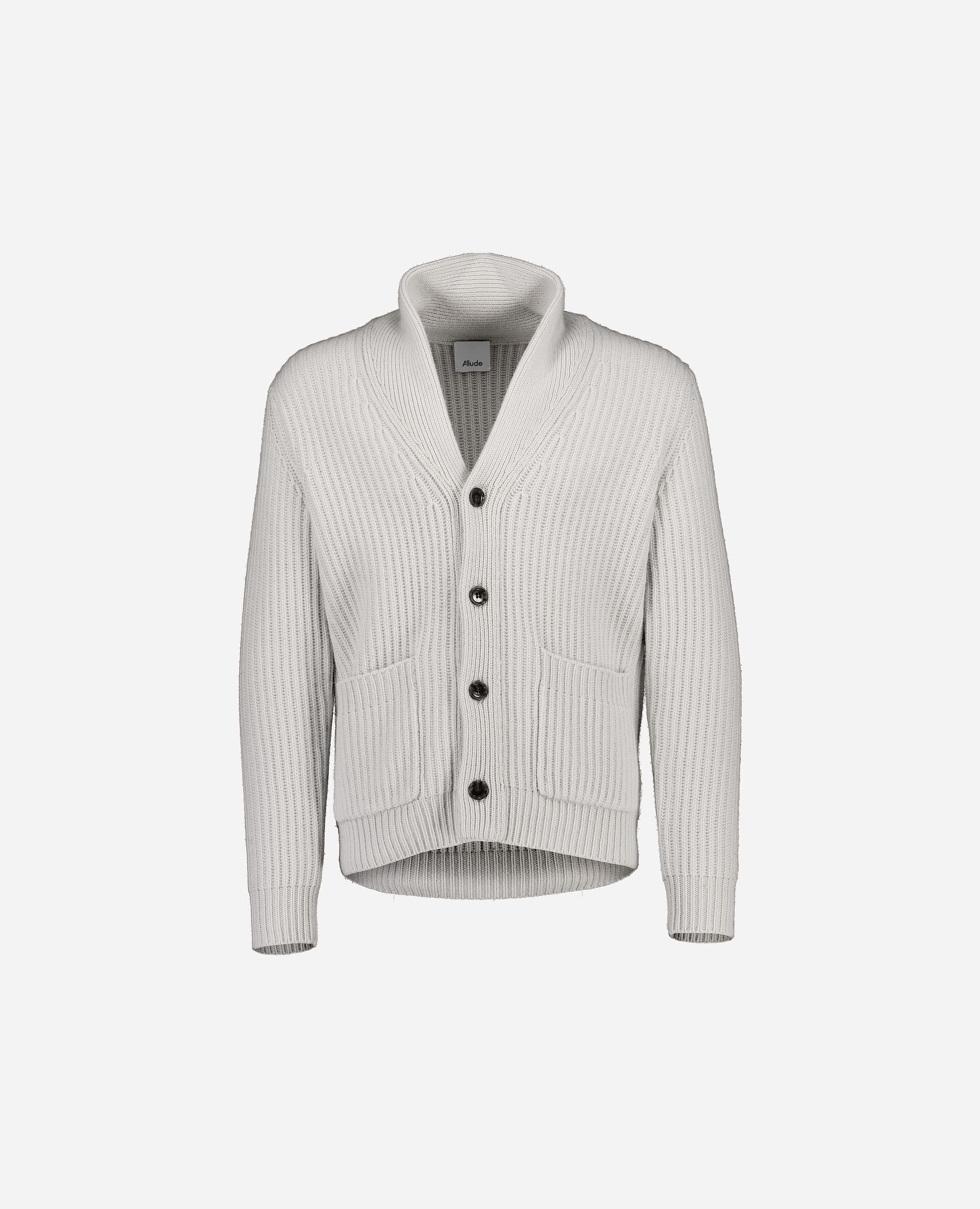 245-37600-80-S_hash_escaped_1 - Allude - 0 30% Cashmere 70% Wolle Active Grau Grobstrick Herren Langarm Lockerer Schnitt SAPG::245-37600 Strickjacke Winter 2024/2025 Wolle