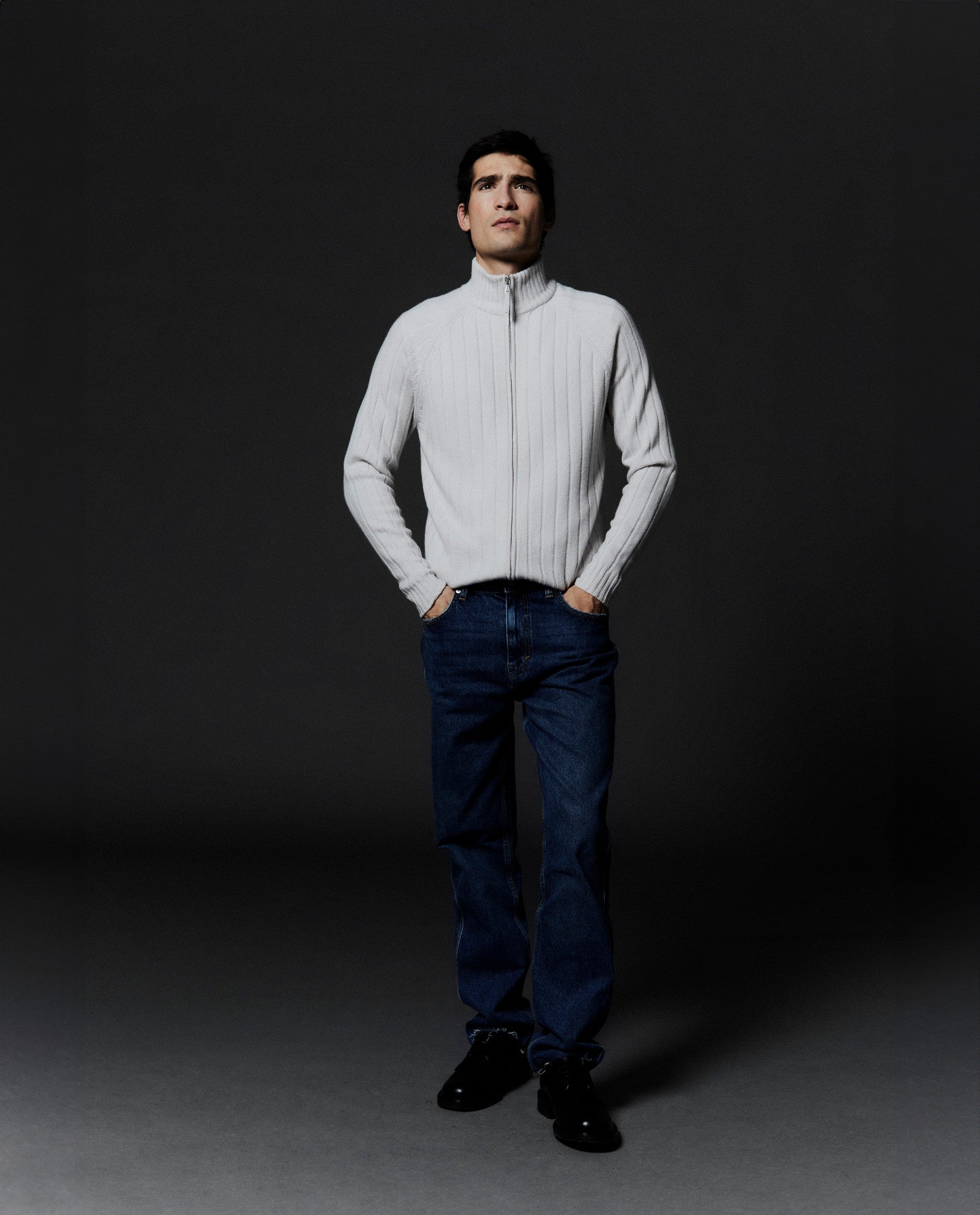245-37630-0030 - Allude - 30% Cashmere 70% Wolle Active Gerade Passform Grau Herren Langarm mittelschwerer Strick Reißverschluss-Kragen SAPG::245-37630 Strickjacke Winter 2024/2025 Wolle