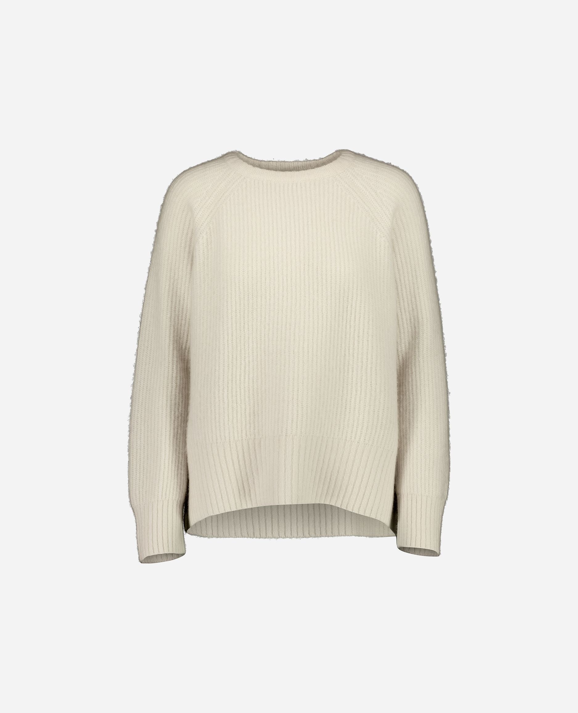245-77001-40-S_hash_escaped_1 - Allude - 25% Seide 75% Cashmere Active Cashmere Damen Grobstrick Langarm Lockerer Schnitt Pullover Rundhalsausschnitt SAPG::245-77001 Weiß Winter 2024/2025
