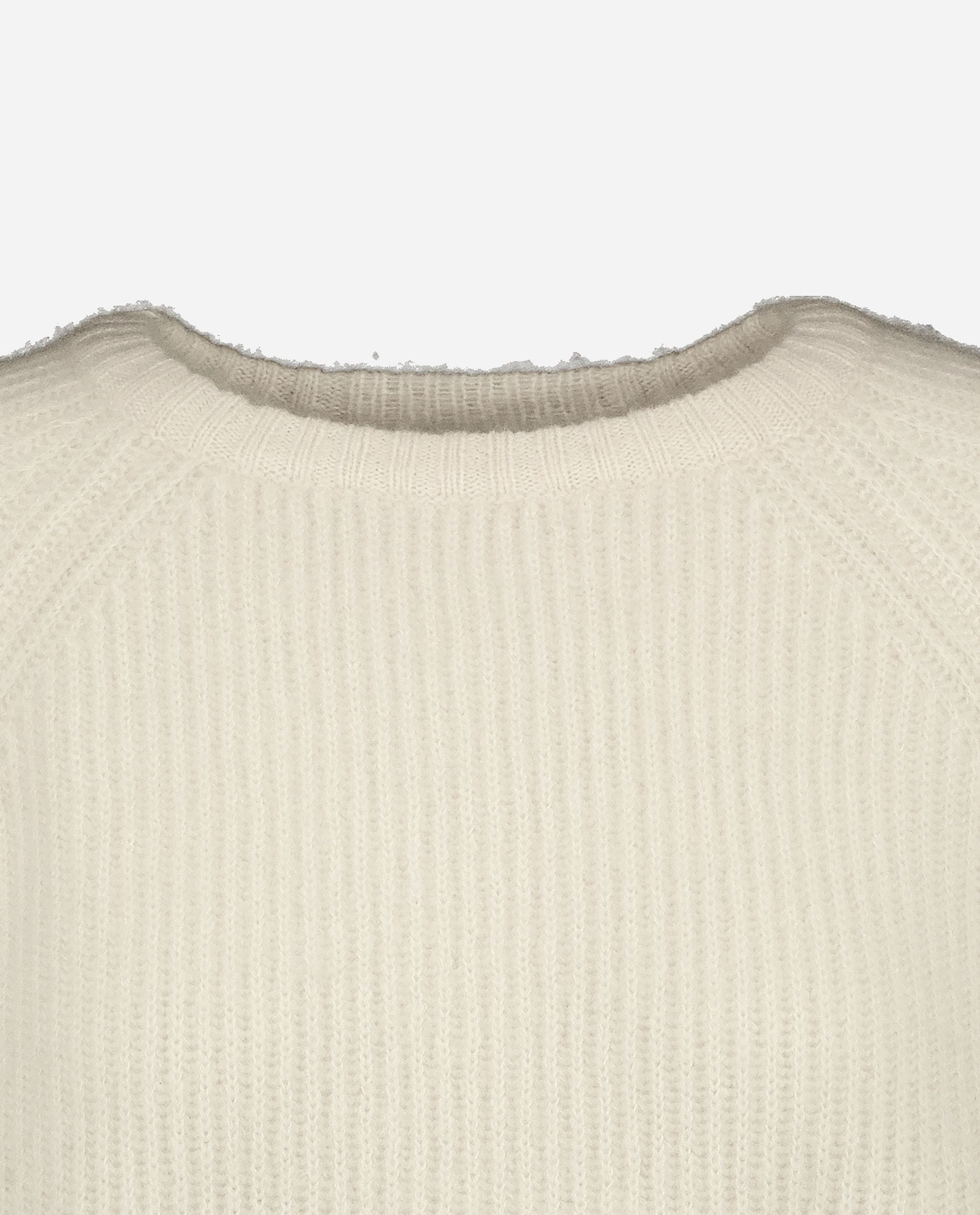 245-77001-40-S_hash_escaped_3 - Allude - 25% Seide 75% Cashmere Active Cashmere Damen Grobstrick Langarm Lockerer Schnitt Pullover Rundhalsausschnitt SAPG::245-77001 Weiß Winter 2024/2025