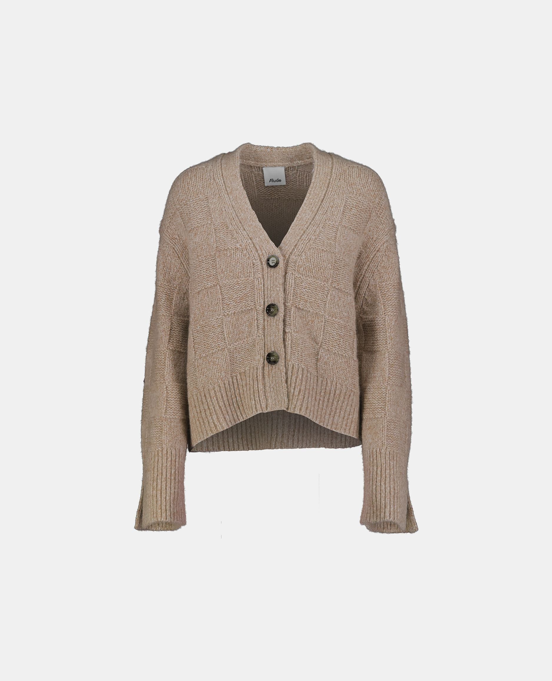 245-78000-46-S_hash_escaped_1 - Allude - 25% Seide 75% Cashmere Active Beige Cashmere Damen Grobstrick Kastiger Schnitt Langarm SAPG::245-78000 Strickjacke V-Ausschnitt Winter 2024/2025
