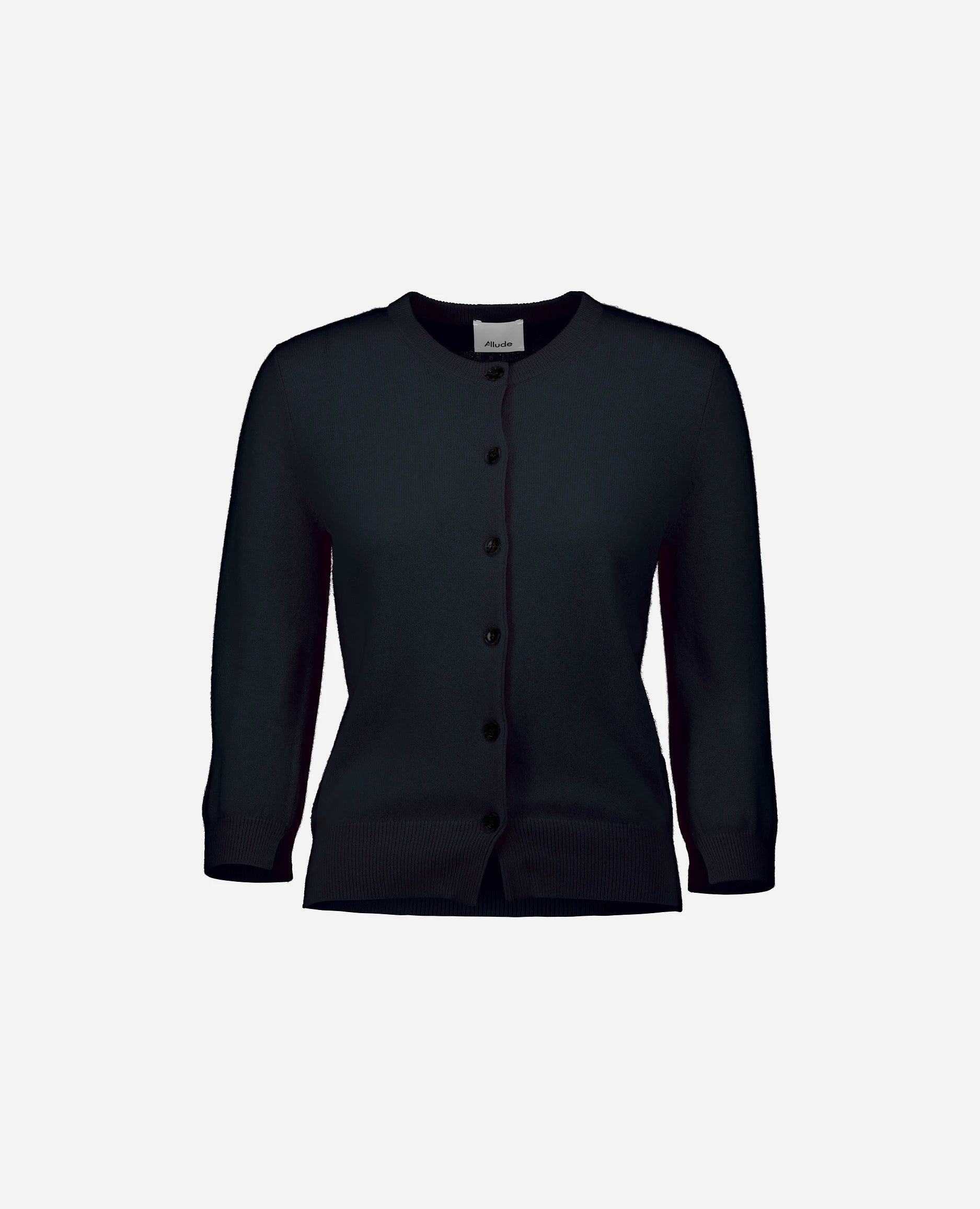 252-11107-14_3 - Allude - 100% Cashmere 3/4 Arm Active Cashmere Damen Feinstrick Navy Rundhals SAPG::252-11107 Spring/Summer 2025 Strickjacke Taillierter Schnitt