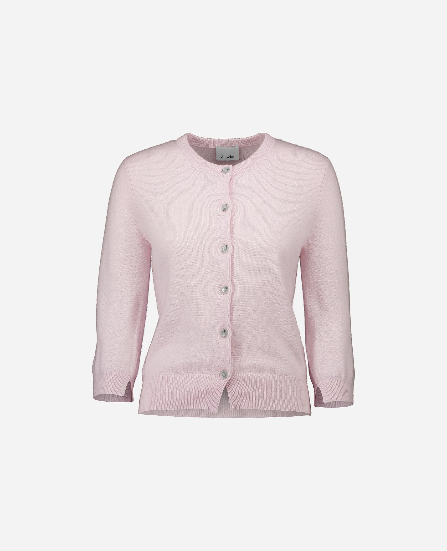 252-11107-60_3_842019d8-0ea2-4c06-aadc-c4cb568e9c72 - Allude - 100% Cashmere 3/4 Arm Active Cashmere Damen Feinstrick Rose Rundhals SAPG::252-11107 Spring/Summer 2025 Strickjacke Taillierter Schnitt