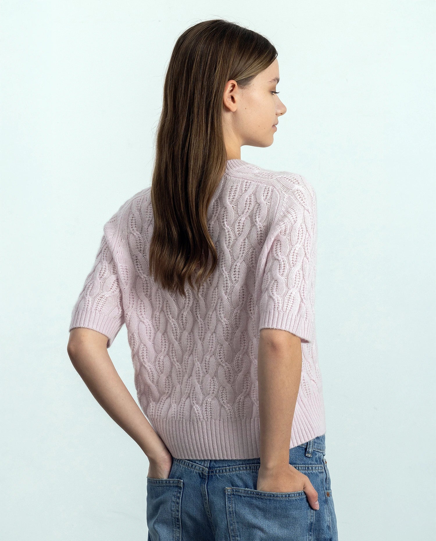 252-11122-60_21 - Allude - 100% Cashmere Active Cashmere Damen Halbarm Kastiger Schnitt mittelschwerer Strick Pullover Rose Rundhals SAPG::252-11122 Spring/Summer 2025