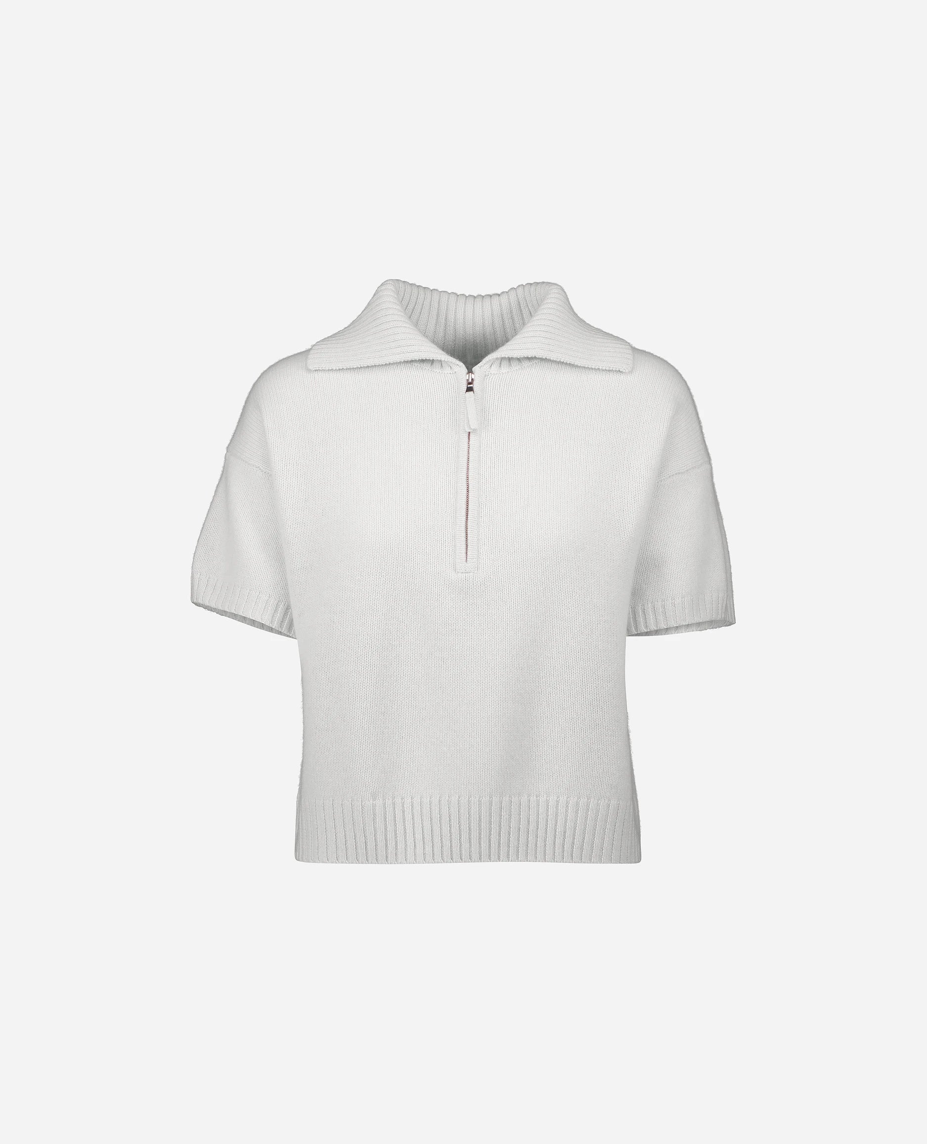 252-11213-40_3 - Allude - 100% Cashmere Active Cashmere Damen Halbarm Kastiger Schnitt mittelschwerer Strick Polo Pullover SAPG::252-11213 Spring/Summer 2025 Weiß
