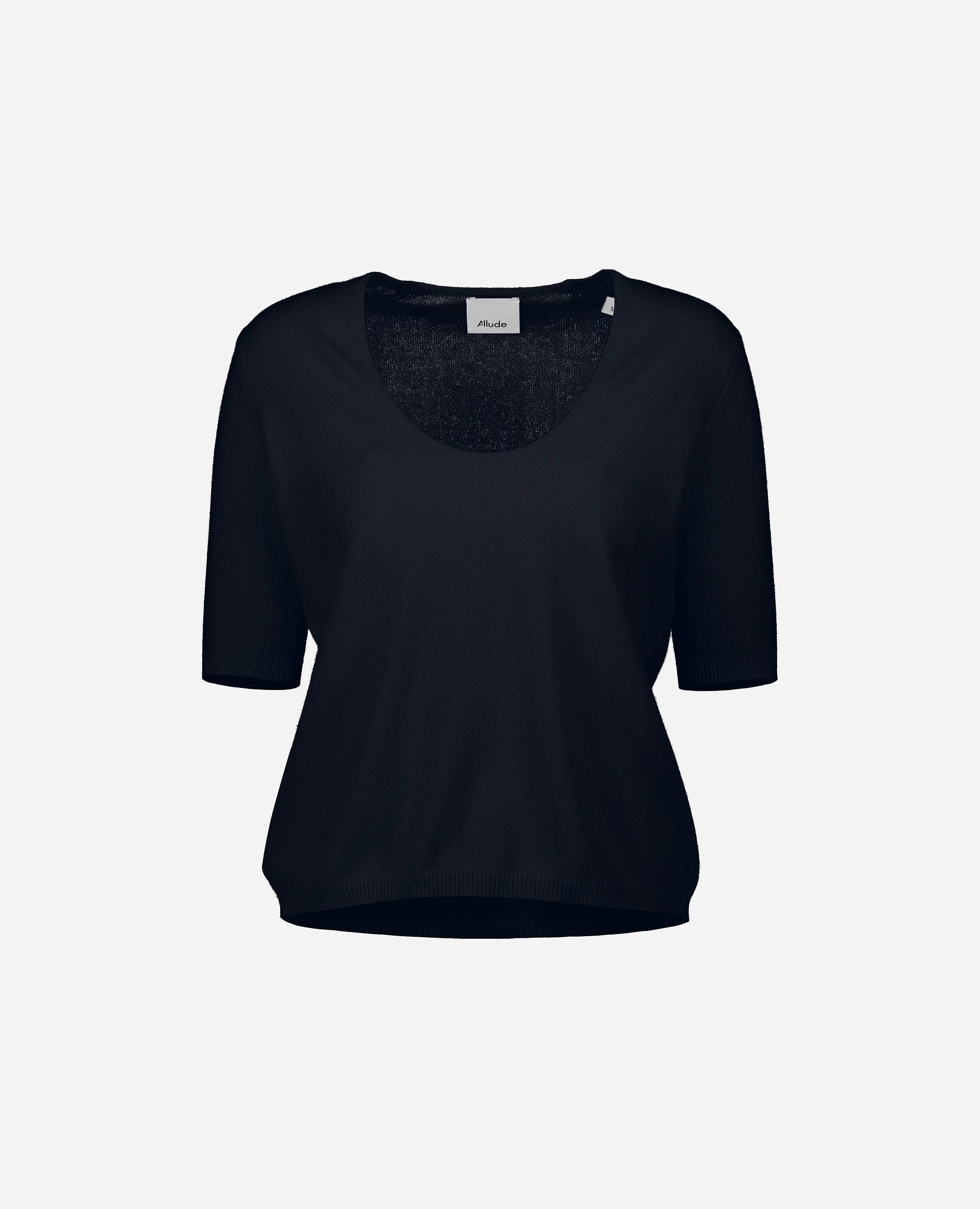 252-15013-14_3 - Allude - 30% Cashmere 70% Baumwolle Active Baumwoll-Mischung Damen Feinstrick Gerade Passform Halbarm Navy Pullover Rundhals SAPG::252-15013 Spring/Summer 2025