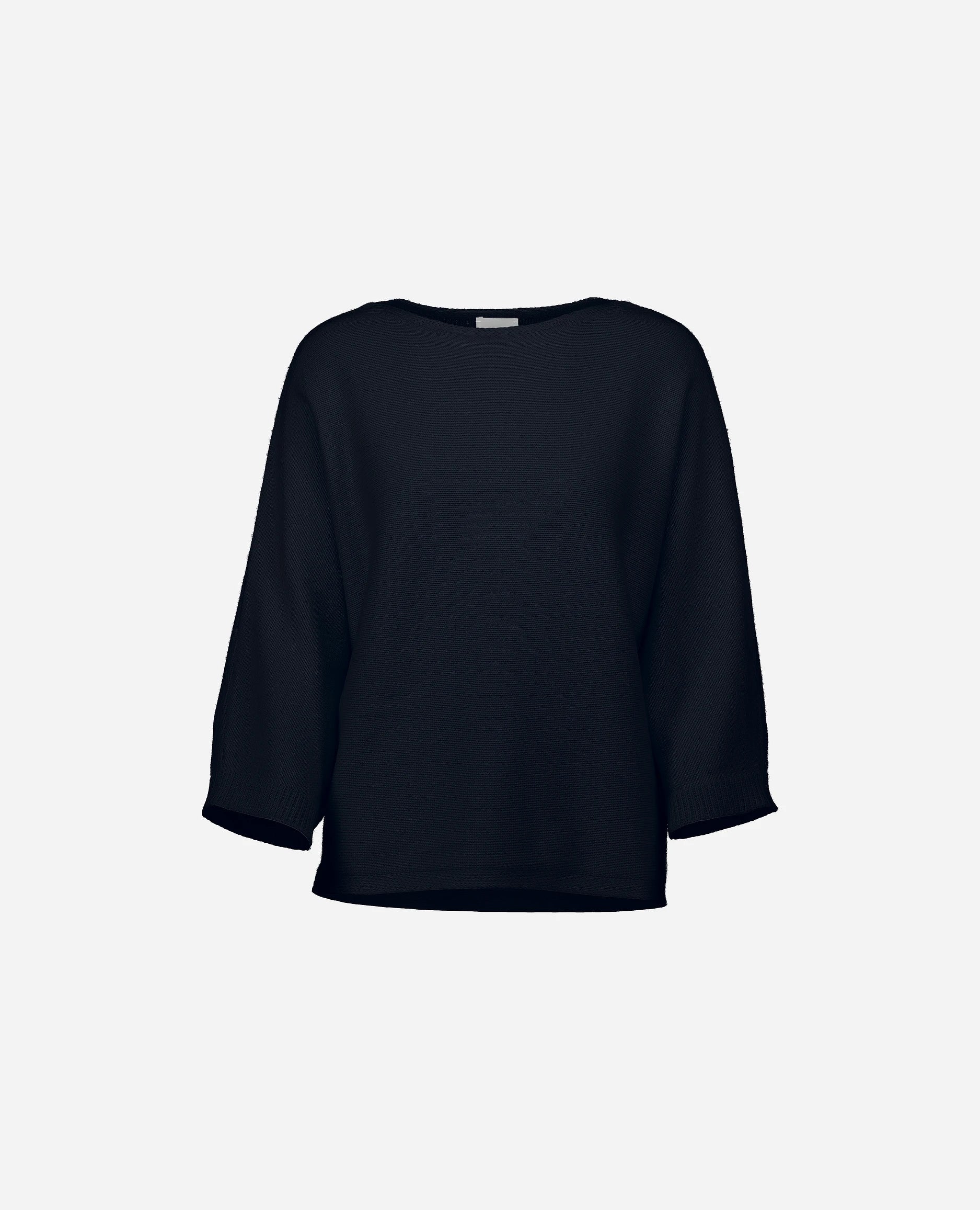 252-15033-14_3 - Allude - 30% Cashmere 70% Baumwolle Active Baumwoll-Mischung Bootshalsausschnitt Damen Grobstrick Langarm Lockerer Schnitt Navy Pullover SAPG::252-15033 Spring/Summer 2025