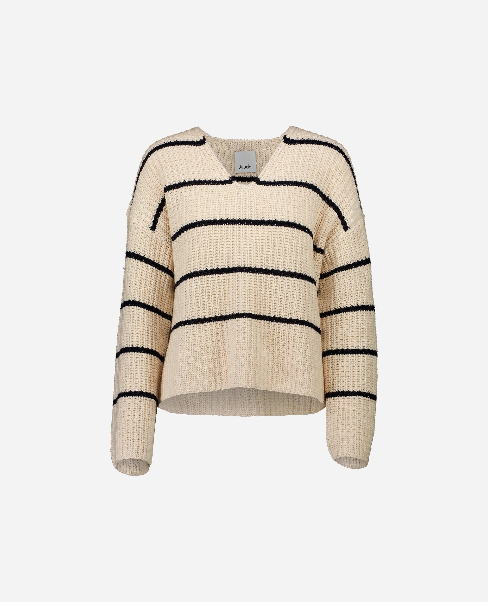 252-15042-4114_3 - Allude - 30% Cashmere 70% Baumwolle Active Allude x Eisbach Baumwoll-Mischung Beige Damen Grobstrick Langarm Lockerer Schnitt Pullover SAPG::252-15042 Spring/Summer 2025 V-Ausschnitt