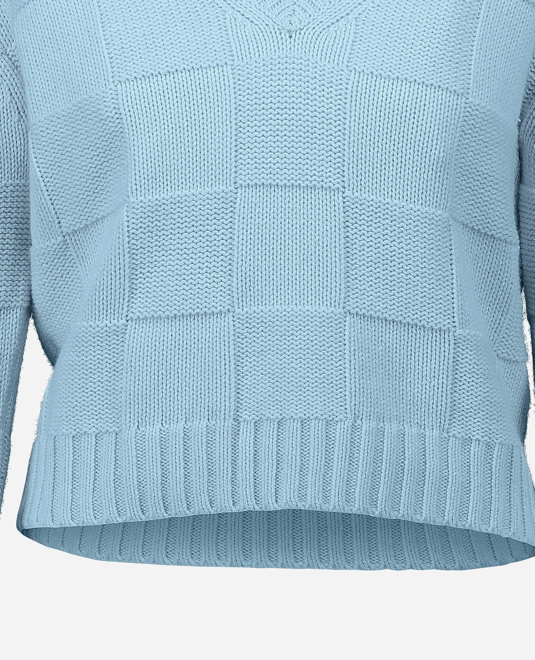 252-15071-11_41 - Allude - 30% Cashmere 70% Baumwolle Active Allude x Eisbach Baumwoll-Mischung Blau Damen Grobstrick Kastiger Schnitt Langarm Pullover SAPG::252-15071 Spring/Summer 2025 V-Ausschnitt