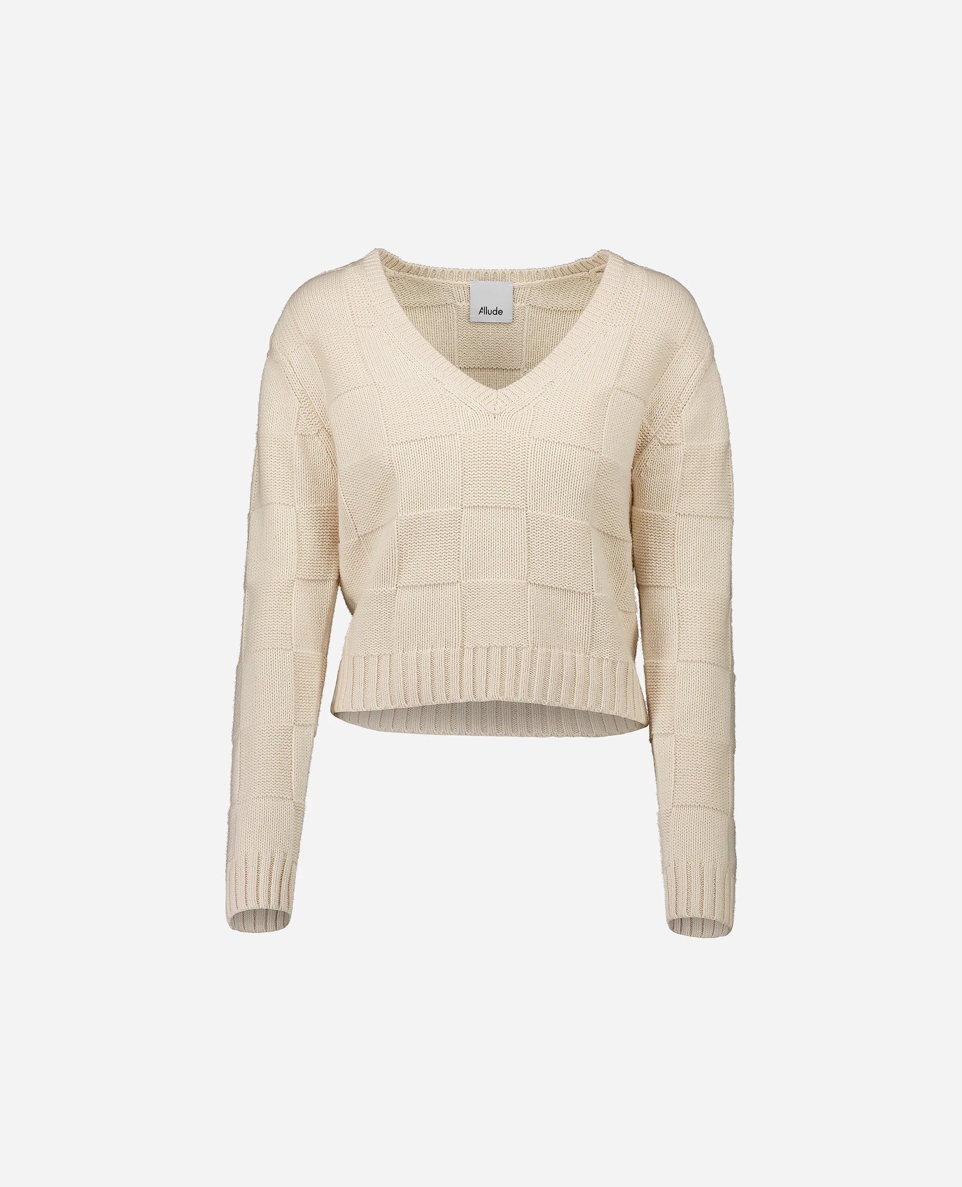 252-15071-41_3 - Allude - 30% Cashmere 70% Baumwolle Allude x Eisbach Baumwoll-Mischung Creme Damen Grobstrick Kastiger Schnitt Langarm Pullover SAPG::252-15071 Spring/Summer 2025 V-Ausschnitt