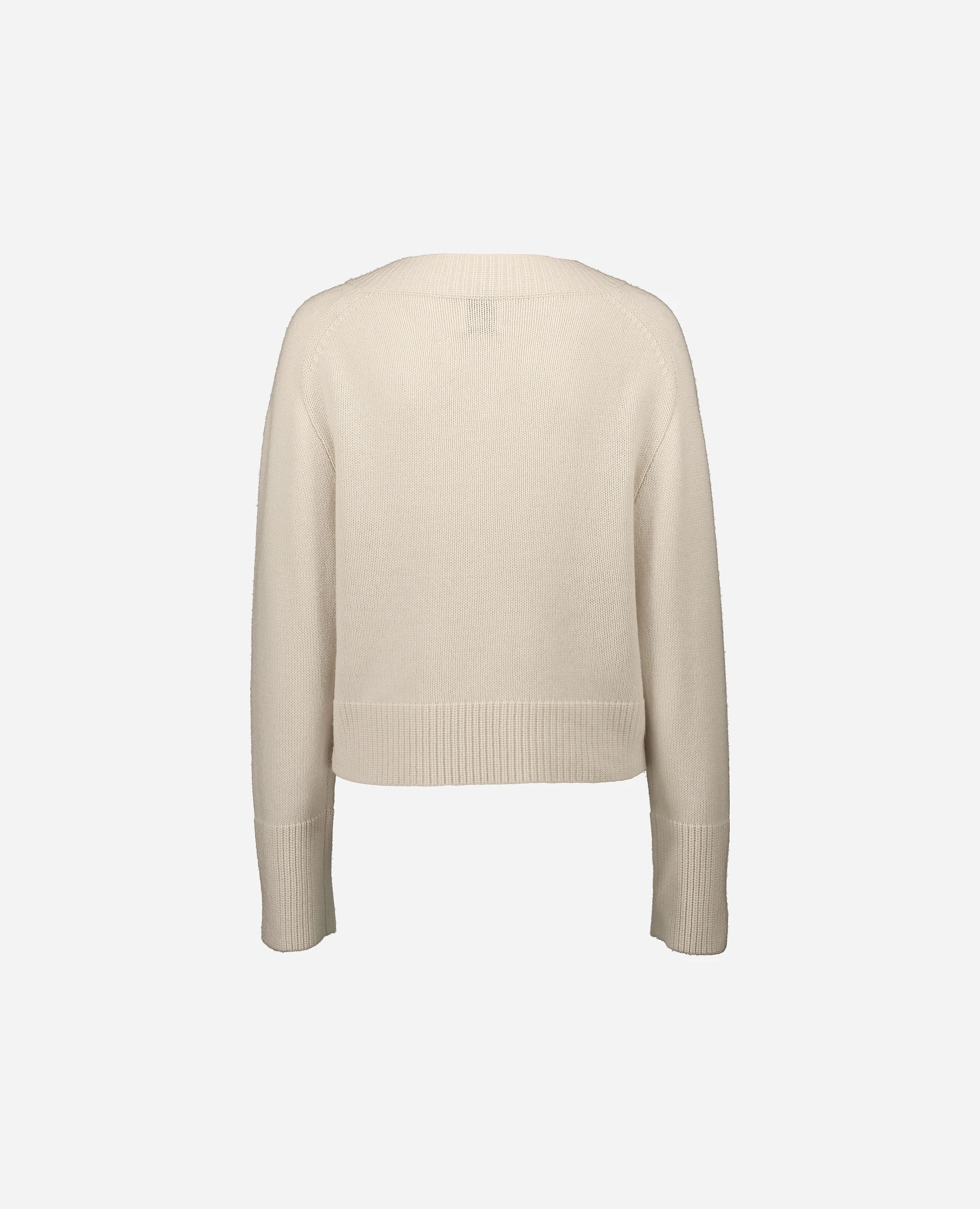 252-17033-41_4 - Allude - 30% Cashmere 70% Wolle Active Creme Damen Grobstrick Kastiger Schnitt Langarm Pullover SAPG::252-17033 Spring/Summer 2025 V-Ausschnitt Woll-Mischung
