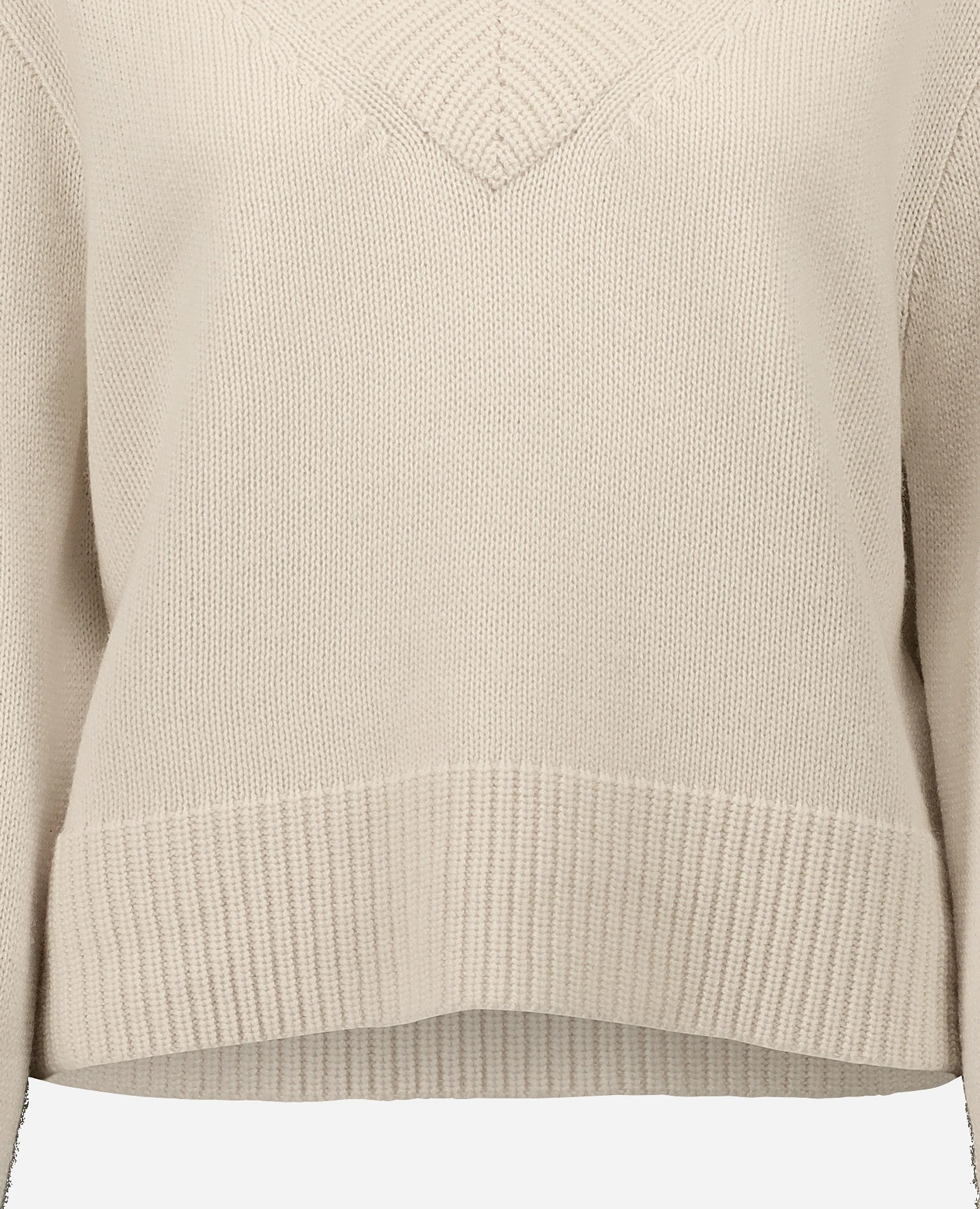 252-17033-41_41 - Allude - 30% Cashmere 70% Wolle Active Creme Damen Grobstrick Kastiger Schnitt Langarm Pullover SAPG::252-17033 Spring/Summer 2025 V-Ausschnitt Woll-Mischung