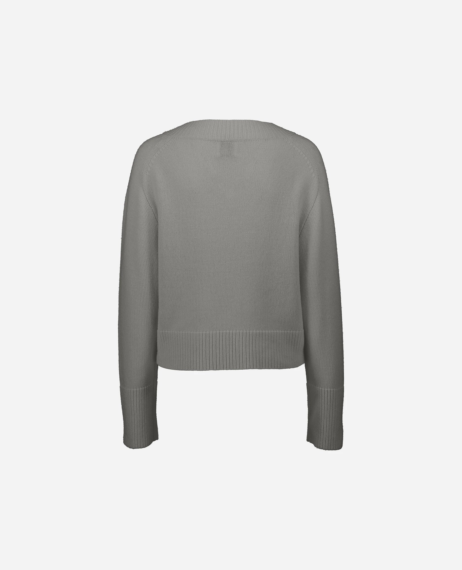 252-17033-82_4 - Allude - 30% Cashmere 70% Wolle Active Damen Grau Grobstrick Kastiger Schnitt Langarm Pullover SAPG::252-17033 Spring/Summer 2025 V-Ausschnitt Woll-Mischung