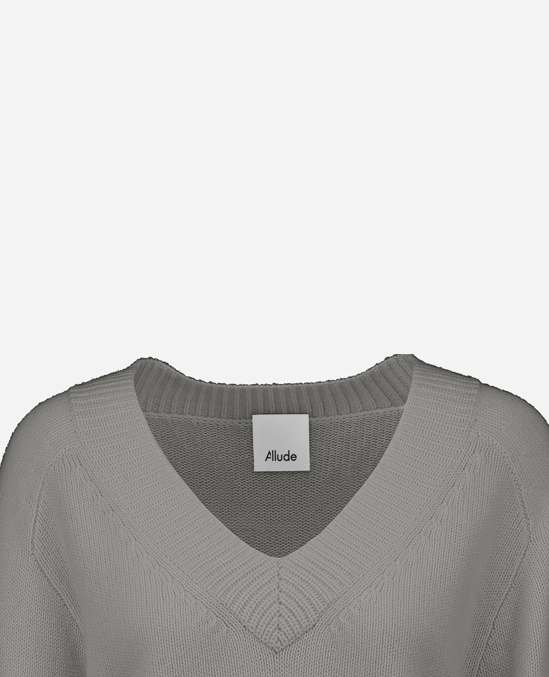 252-17033-82_40 - Allude - 30% Cashmere 70% Wolle Active Damen Grau Grobstrick Kastiger Schnitt Langarm Pullover SAPG::252-17033 Spring/Summer 2025 V-Ausschnitt Woll-Mischung