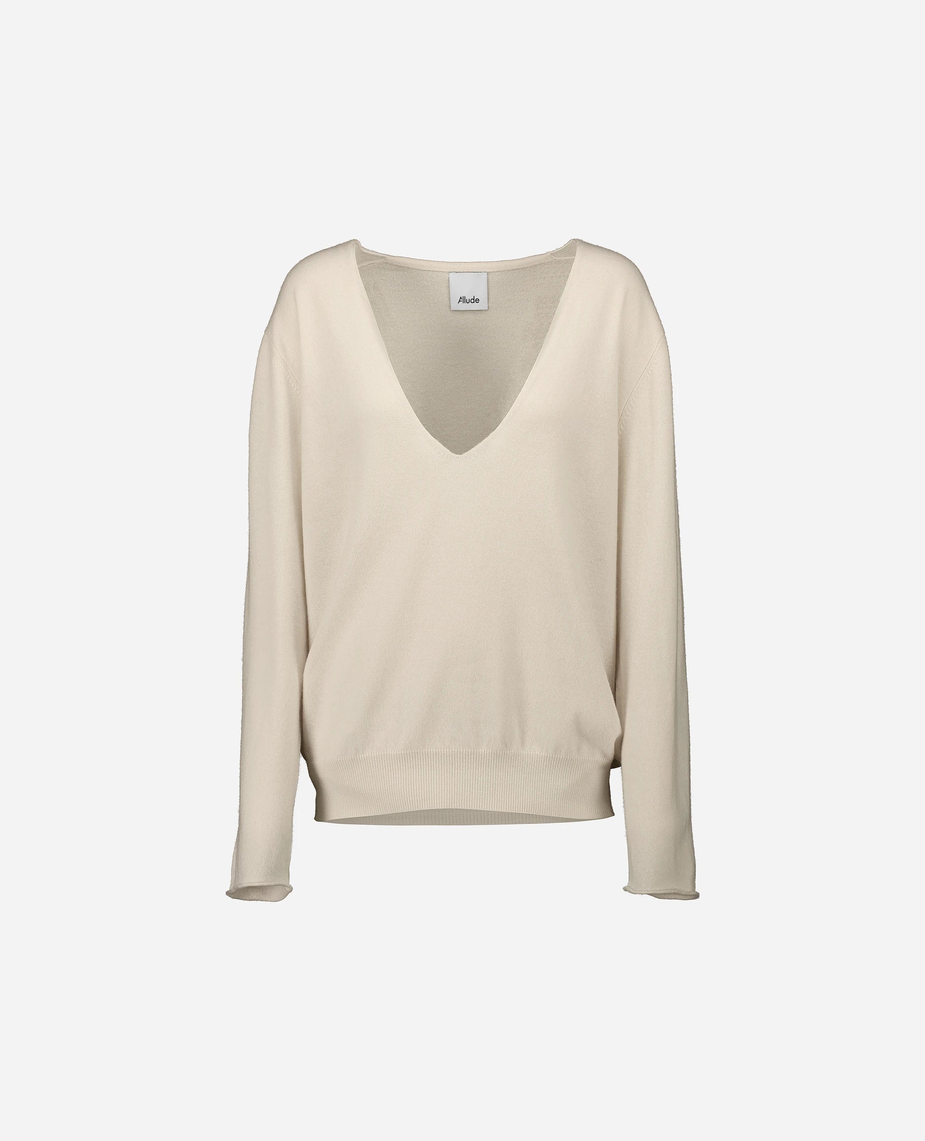 252-17071-41_3 - Allude - 30% Cashmere 70% Wolle Active Creme Damen Feinstrick Langarm Lockerer Schnitt Pullover SAPG::252-17071 Spring/Summer 2025 V-Ausschnitt Woll-Mischung