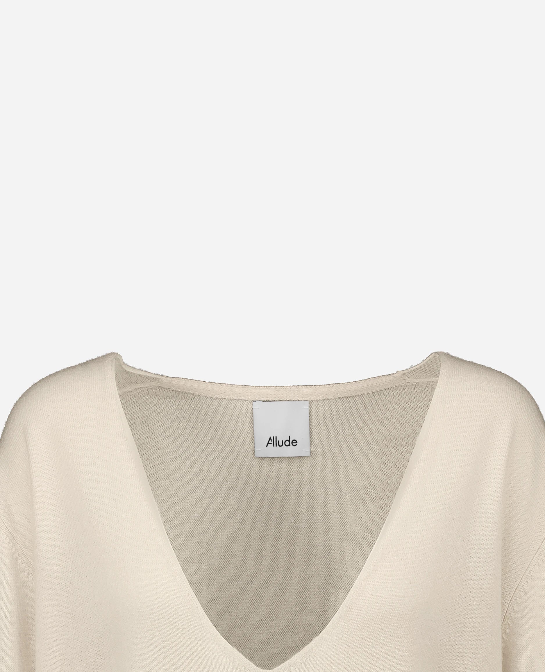 252-17071-41_40 - Allude - 30% Cashmere 70% Wolle Active Creme Damen Feinstrick Langarm Lockerer Schnitt Pullover SAPG::252-17071 Spring/Summer 2025 V-Ausschnitt Woll-Mischung