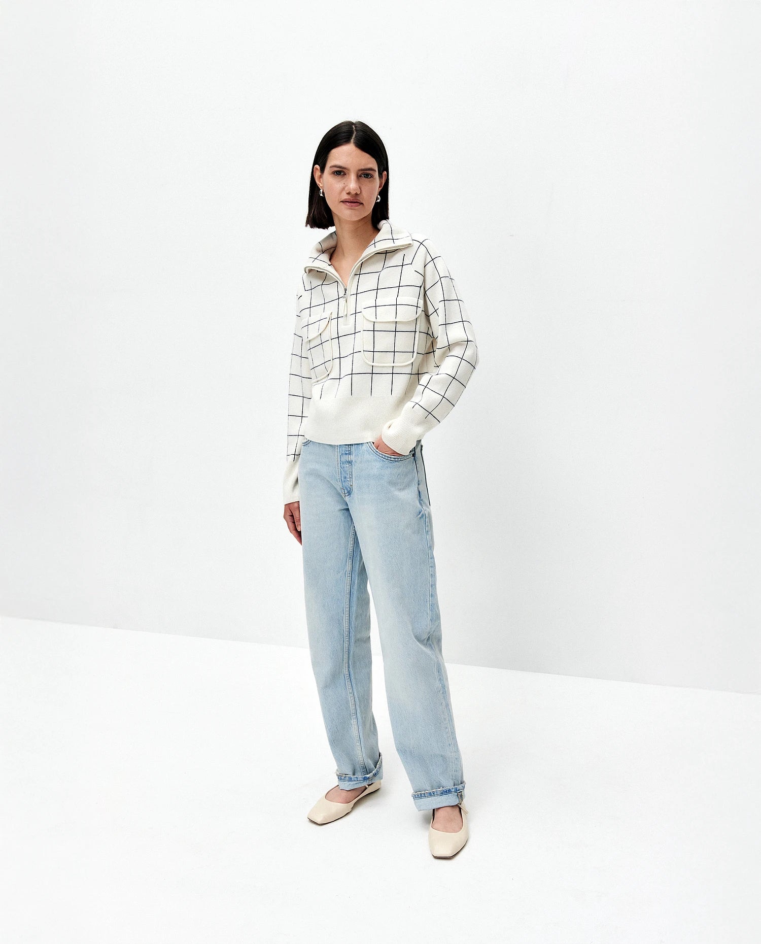 252-17621-4014_1 - Allude - 30% Cashmere 70% Wolle Active Damen Kastiger Schnitt Langarm mittelschwerer Strick Pullover SAPG::252-17621 Spring/Summer 2025 Weiß Woll-Mischung