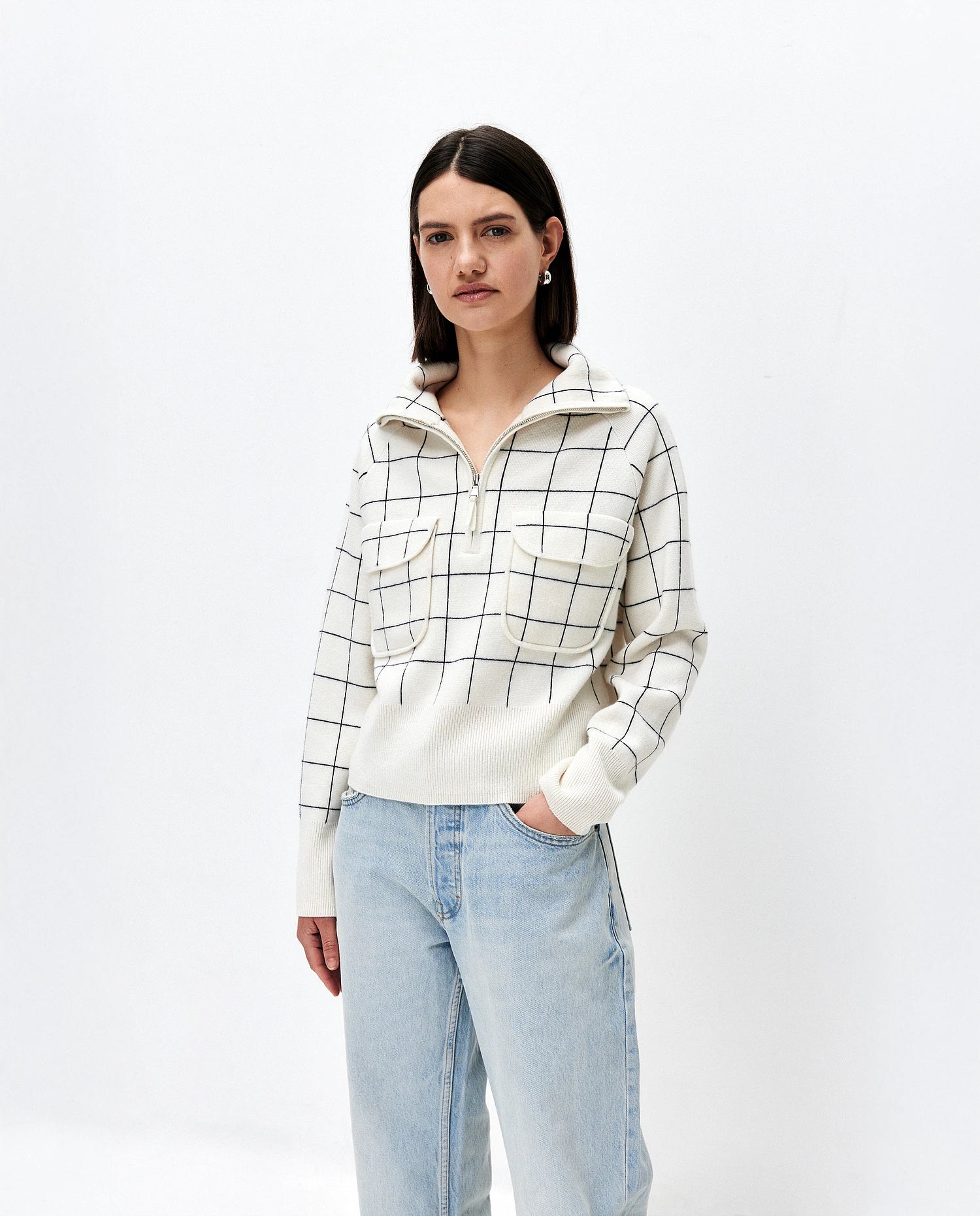 252-17621-4014_10 - Allude - 30% Cashmere 70% Wolle Active Damen Kastiger Schnitt Langarm mittelschwerer Strick Pullover SAPG::252-17621 Spring/Summer 2025 Weiß Woll-Mischung