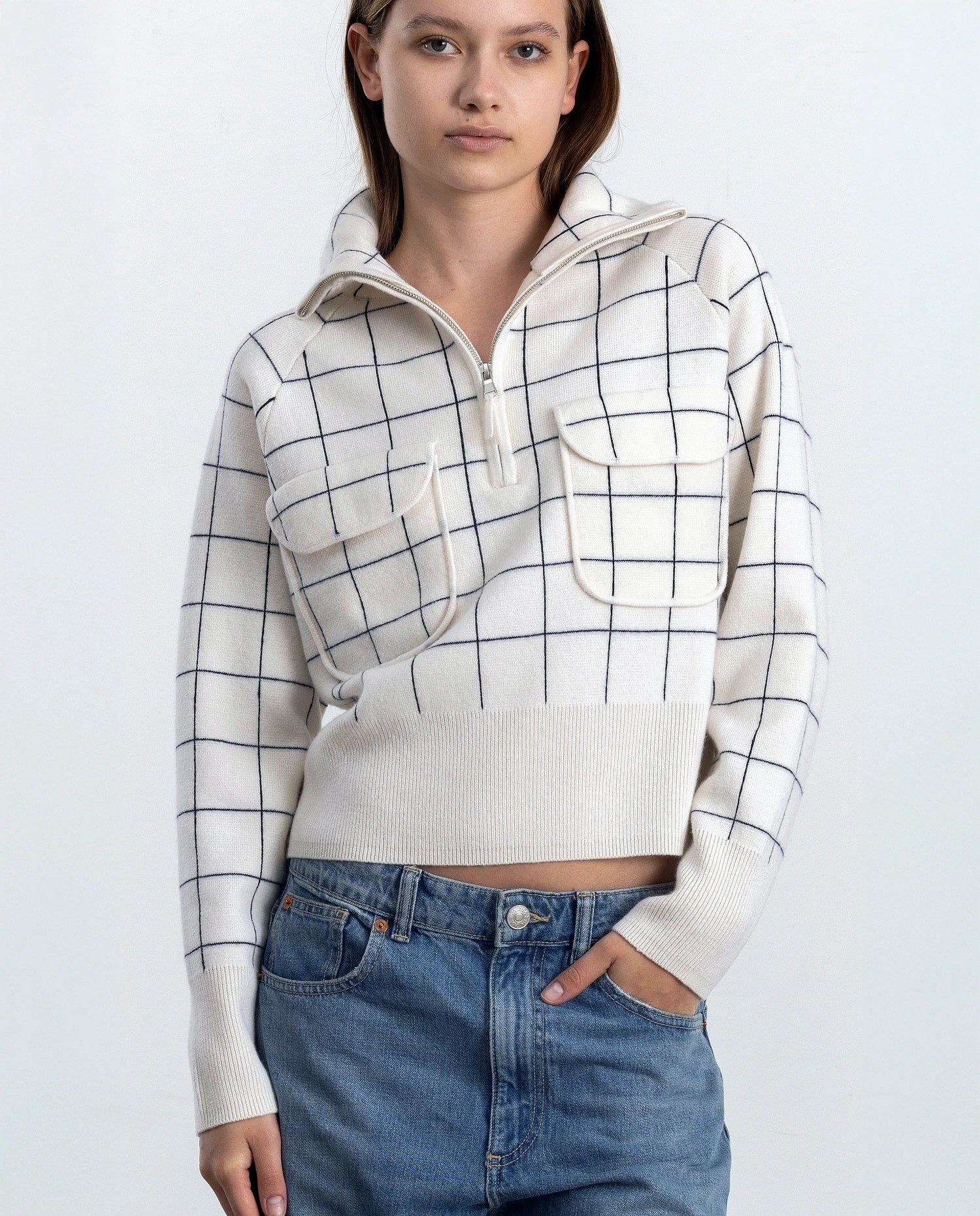252-17621-4014_20 - Allude - 30% Cashmere 70% Wolle Active Damen Kastiger Schnitt Langarm mittelschwerer Strick Pullover SAPG::252-17621 Spring/Summer 2025 Weiß Woll-Mischung