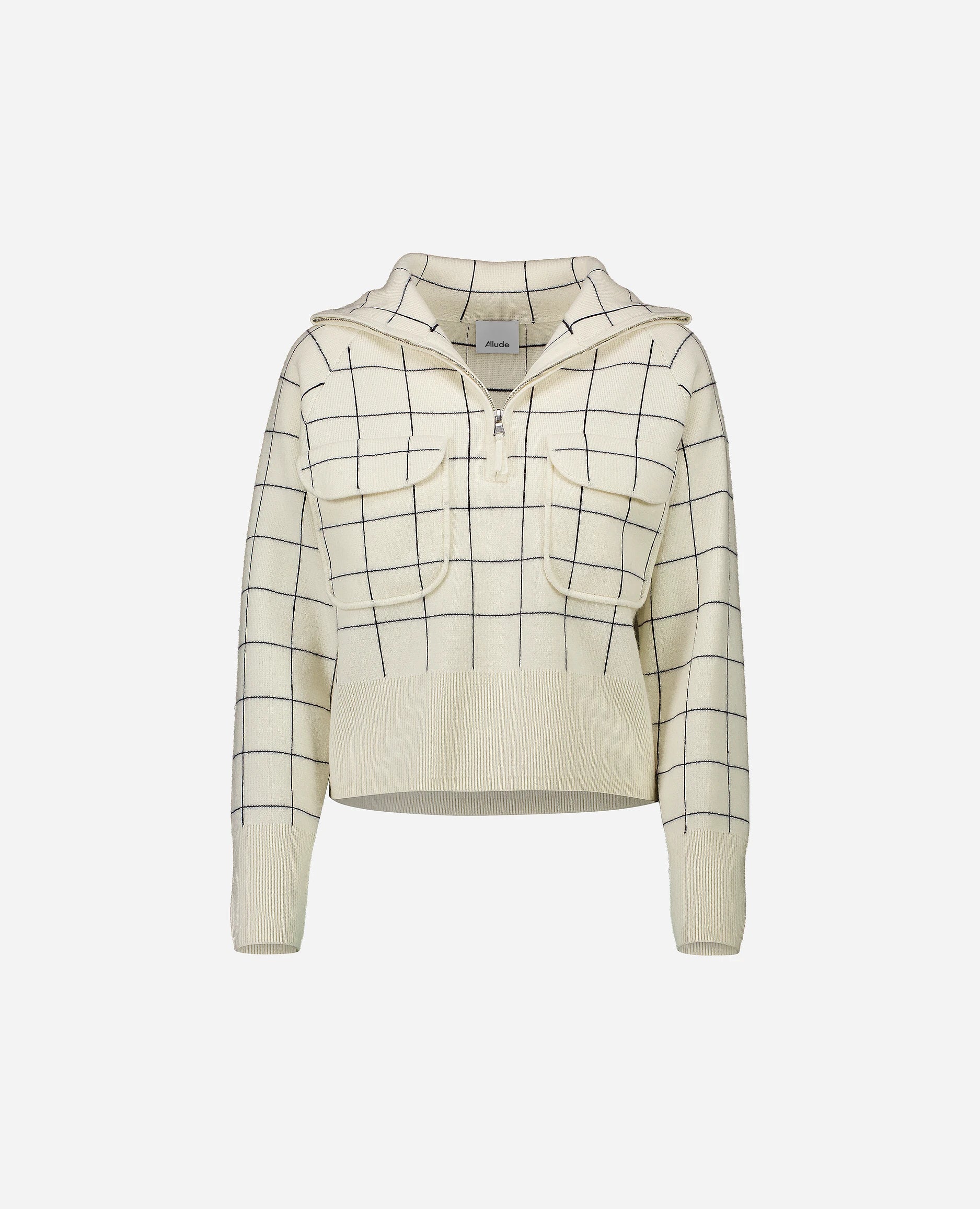 252-17621-4014_3 - Allude - 30% Cashmere 70% Wolle Active Damen Kastiger Schnitt Langarm mittelschwerer Strick Pullover SAPG::252-17621 Spring/Summer 2025 Weiß Woll-Mischung