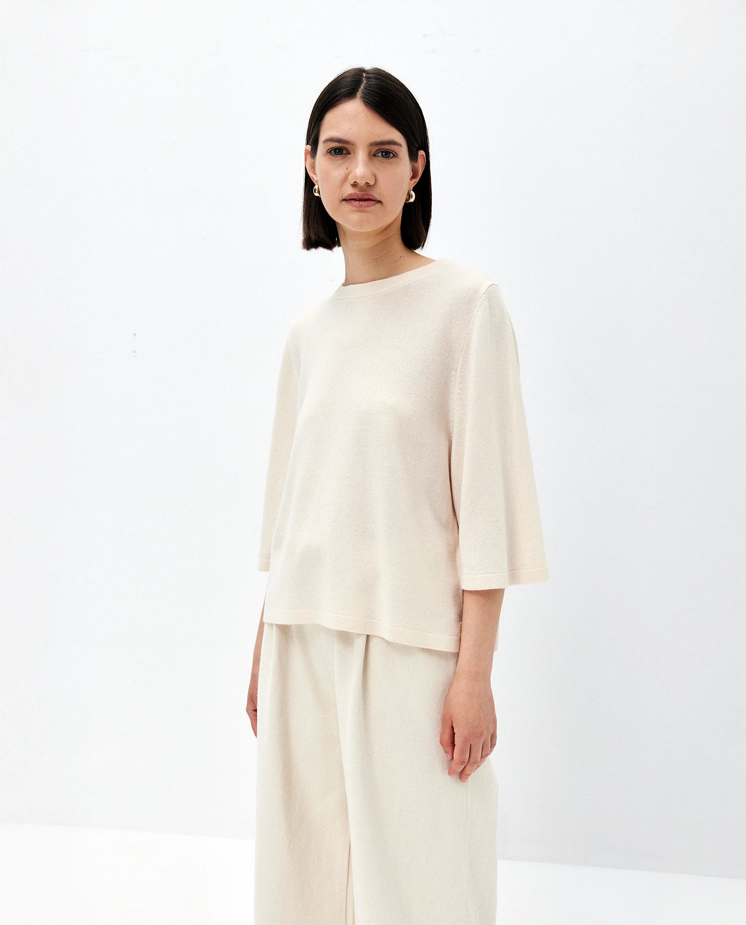 252-17665-41_10 - Allude - 30% Cashmere 70% Wolle Active Bootshalsausschnitt Creme Damen Feinstrick Halbarm Kastiger Schnitt NEW Pullover SAPG::252-17665 Spring/Summer 2025 Woll-Mischung