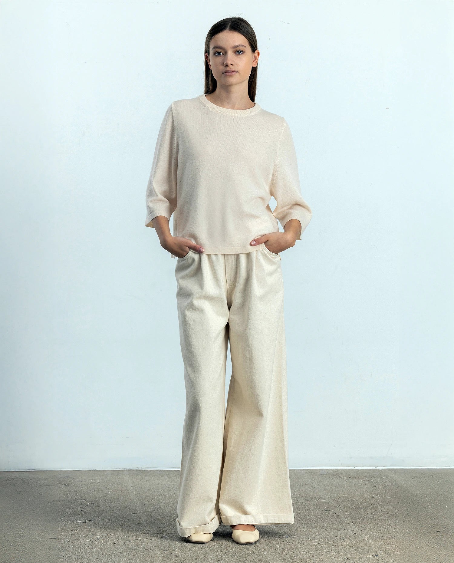 252-17665-41_2 - Allude - 30% Cashmere 70% Wolle Active Bootshalsausschnitt Creme Damen Feinstrick Halbarm Kastiger Schnitt NEW Pullover SAPG::252-17665 Spring/Summer 2025 Woll-Mischung