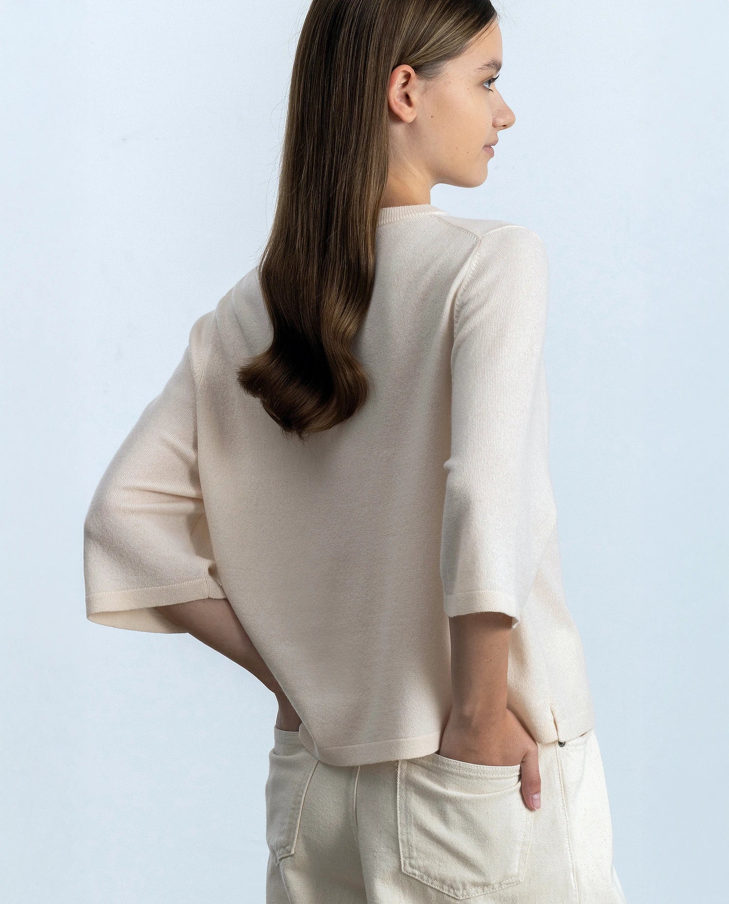 252-17665-41_21 - Allude - 30% Cashmere 70% Wolle Active Bootshalsausschnitt Creme Damen Feinstrick Halbarm Kastiger Schnitt NEW Pullover SAPG::252-17665 Spring/Summer 2025 Woll-Mischung
