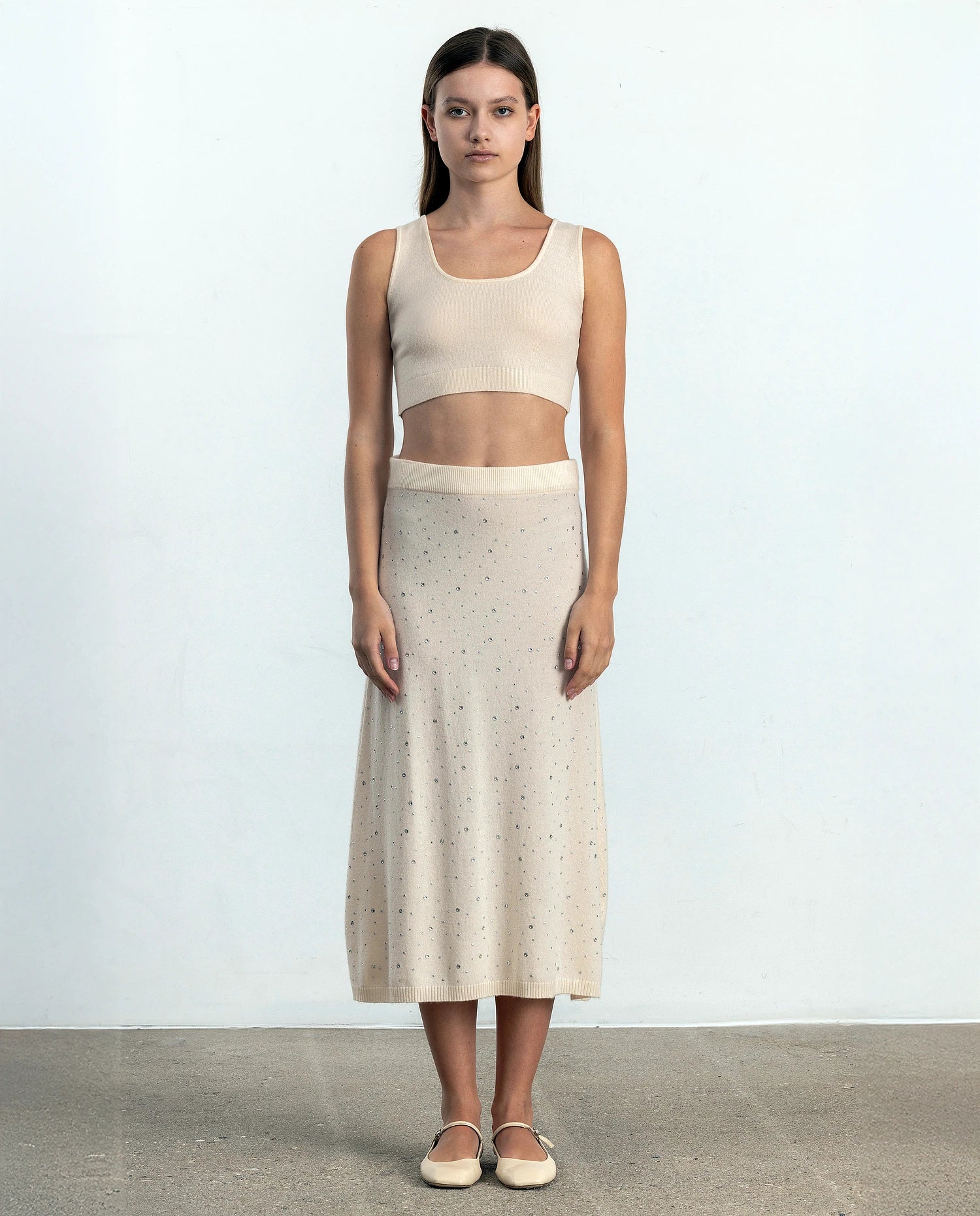 252-17773-41_2 - Allude - 30% Cashmere 70% Wolle A-Form Active Creme Damen Feinstrick Rock SAPG::252-17773 Spring/Summer 2025 Woll-Mischung