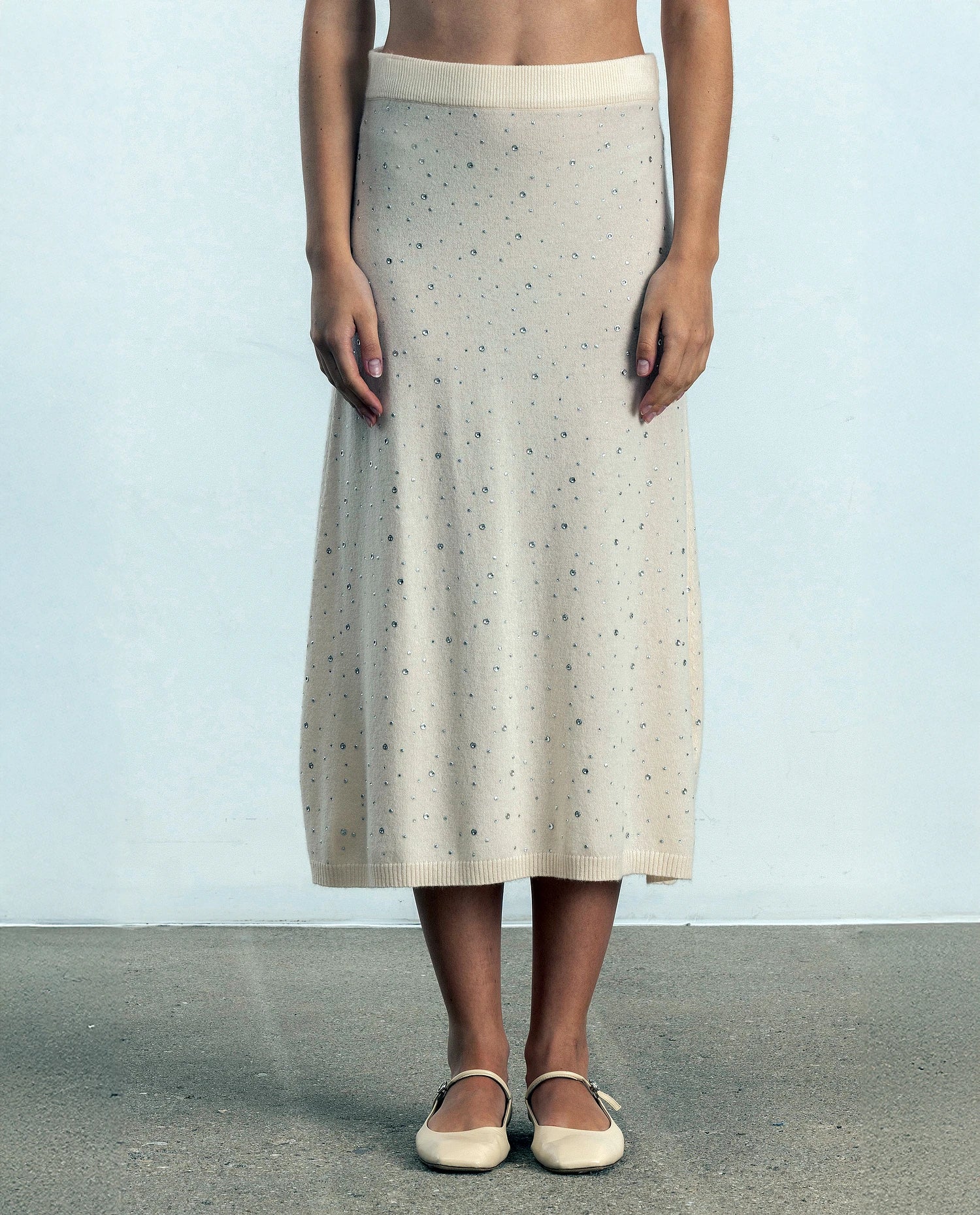252-17773-41_20 - Allude - 30% Cashmere 70% Wolle A-Form Active Creme Damen Feinstrick Rock SAPG::252-17773 Spring/Summer 2025 Woll-Mischung