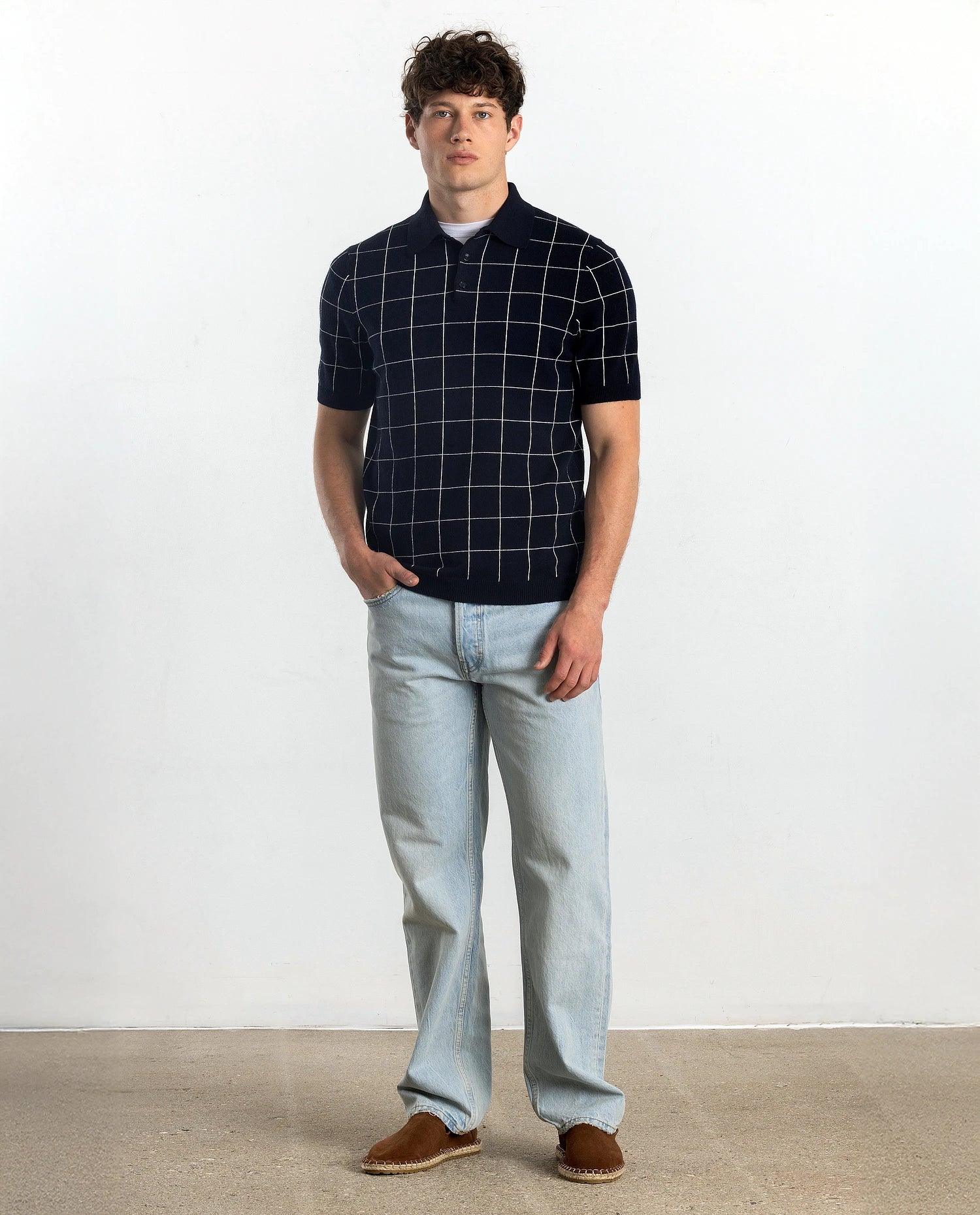 252-35031-1440_2 - Allude - 1/4 Arm 30% Cashmere 70% Baumwolle Active Allude x Eisbach Baumwoll-Mischung Feinstrick Gerade Passform Herren Navy Polo Pullover SAPG::252-35031 Spring/Summer 2025