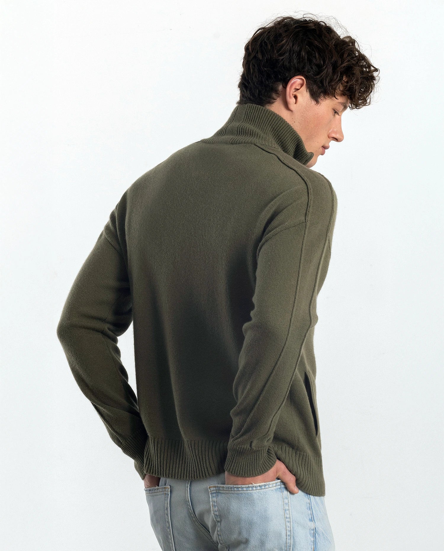252-37621-38_21 - Allude - 30% Cashmere 70% Wolle Active Allude x Eisbach Herren Khaki Langarm Lockerer Schnitt mittelschwerer Strick Reißverschluss SAPG::252-37621 Spring/Summer 2025 Strickjacke Woll-Mischung