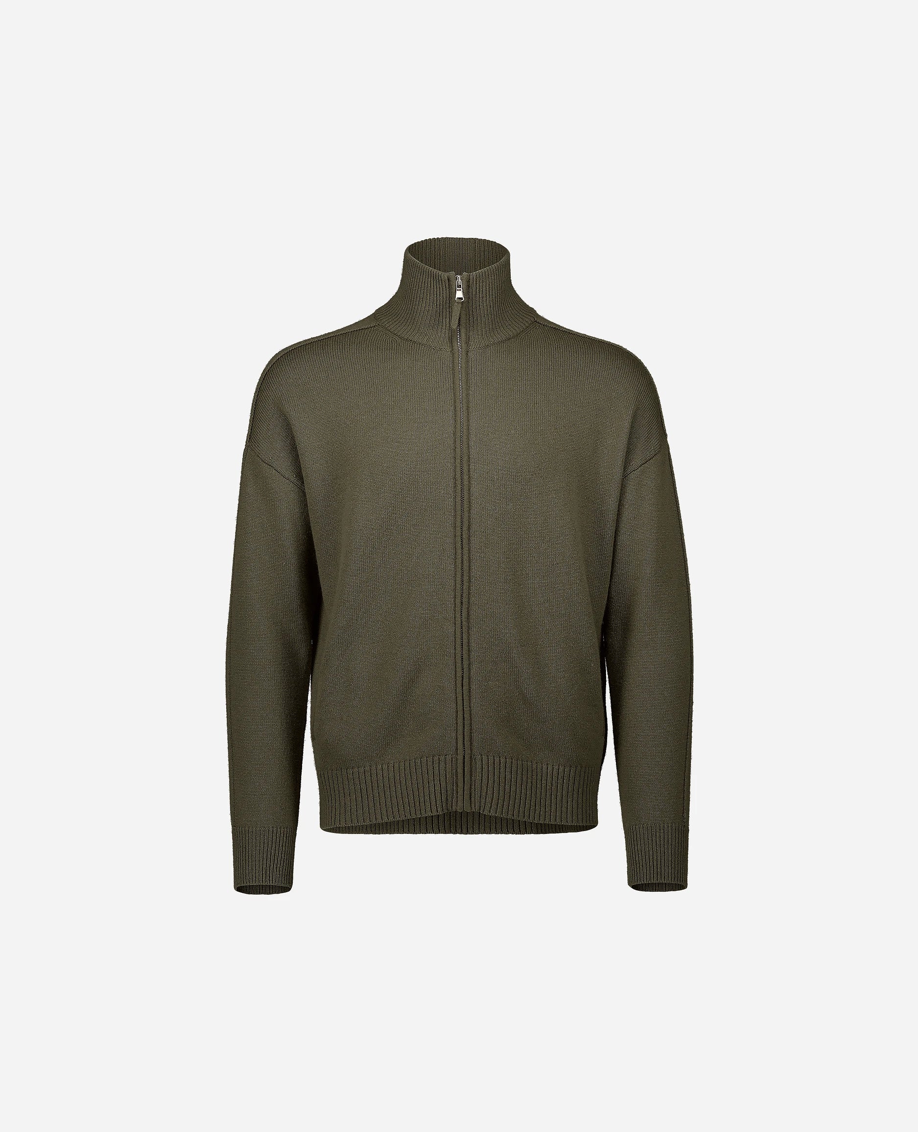252-37621-38_3 - Allude - 30% Cashmere 70% Wolle Active Allude x Eisbach Herren Khaki Langarm Lockerer Schnitt mittelschwerer Strick Reißverschluss SAPG::252-37621 Spring/Summer 2025 Strickjacke Woll-Mischung