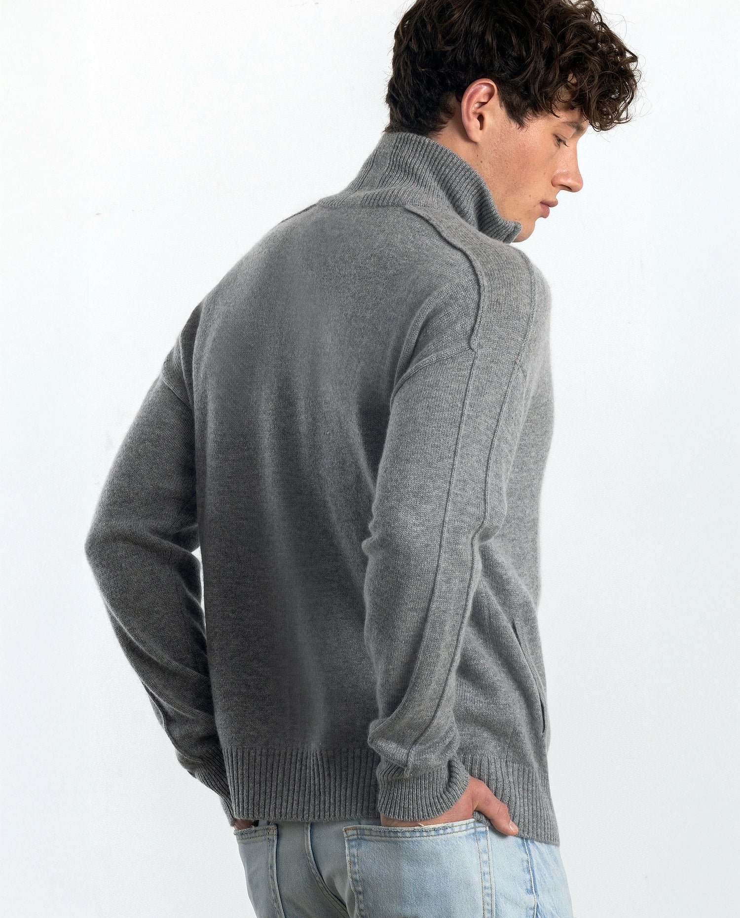 252-37621-83_21 - Allude - 30% Cashmere 70% Wolle Active Allude x Eisbach Grau Herren Langarm Lockerer Schnitt mittelschwerer Strick Reißverschluss SAPG::252-37621 Spring/Summer 2025 Strickjacke Woll-Mischung