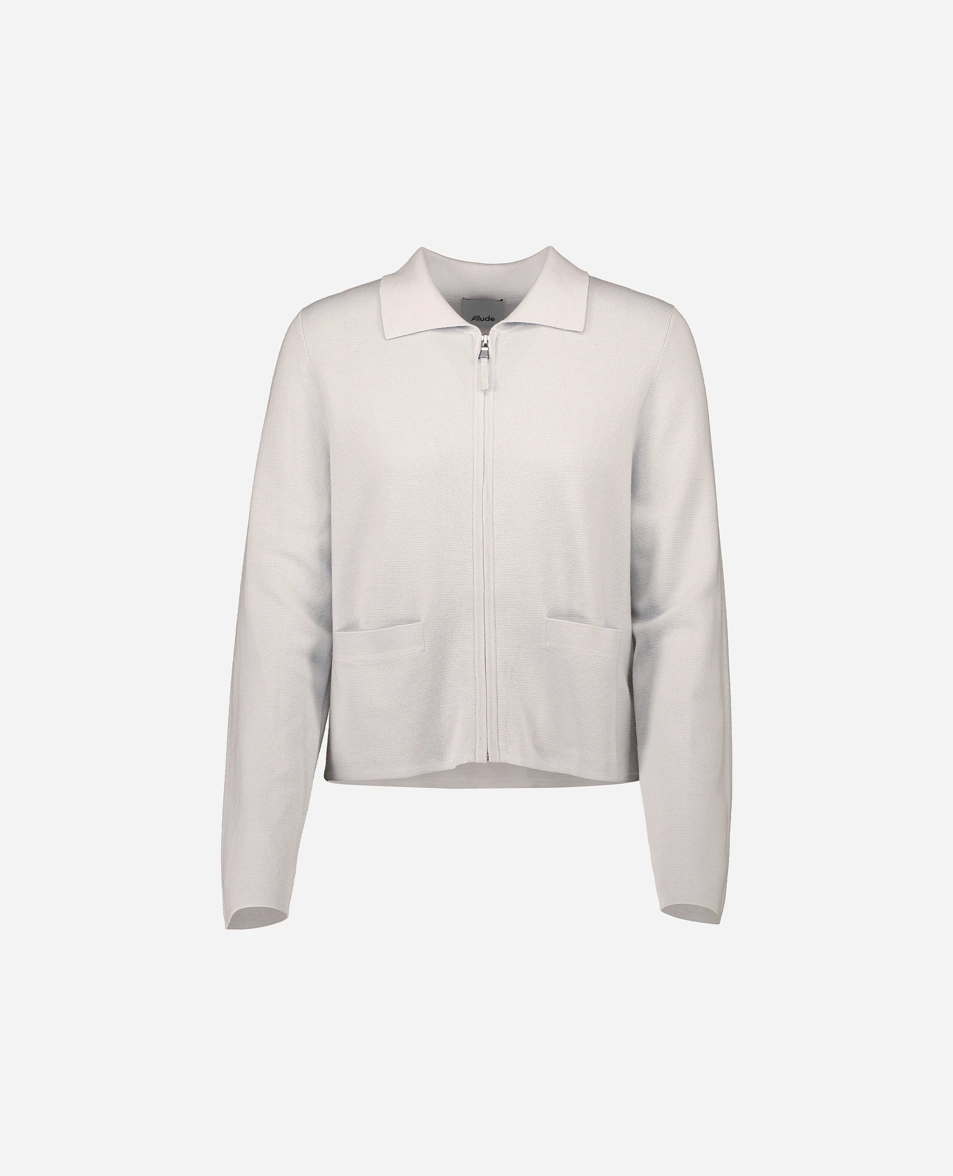 252-64040-440_3 - Allude - 100% Wolle (Merino) Active Damen Gerade Passform Langarm mittelschwerer Strick Reißverschluss SAPG::252-64040 Spring/Summer 2025 Strickjacke Weiß Wolle