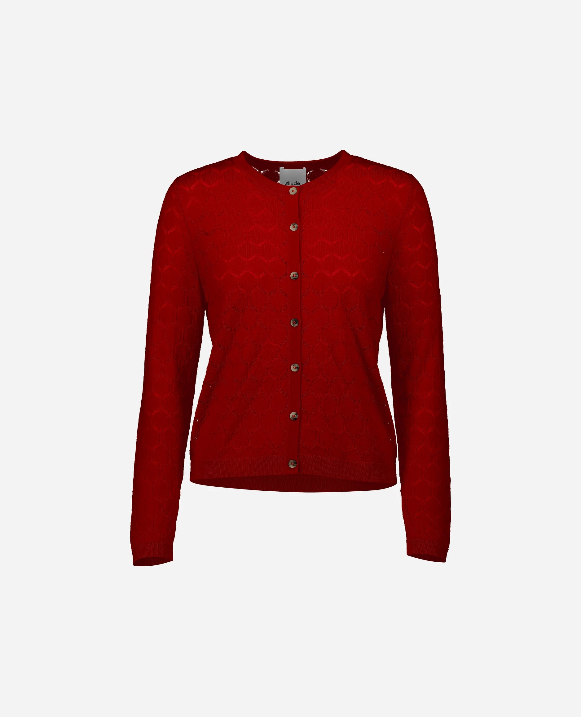 252-64050-465_3 - Allude - 100% Wolle (Merino) Active Damen Feinstrick Gerade Passform Langarm Rot Rundhals SAPG::252-64050 Spring/Summer 2025 Strickjacke Wolle