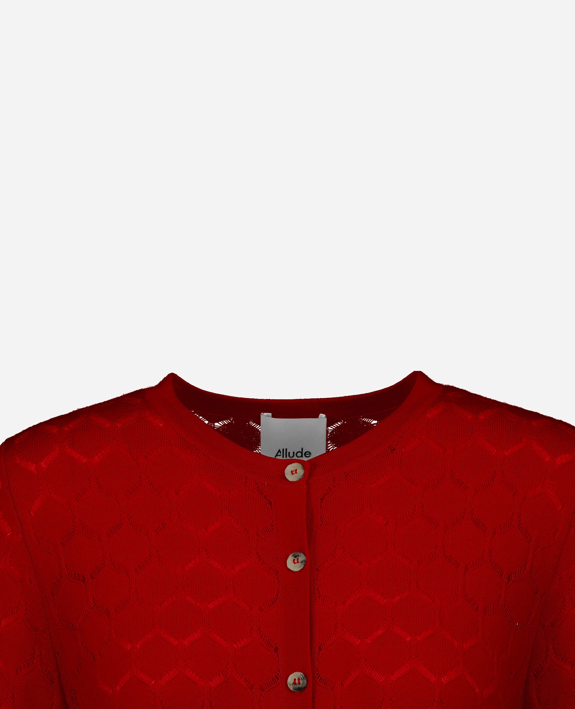 252-64050-465_40 - Allude - 100% Wolle (Merino) Active Damen Feinstrick Gerade Passform Langarm Rot Rundhals SAPG::252-64050 Spring/Summer 2025 Strickjacke Wolle