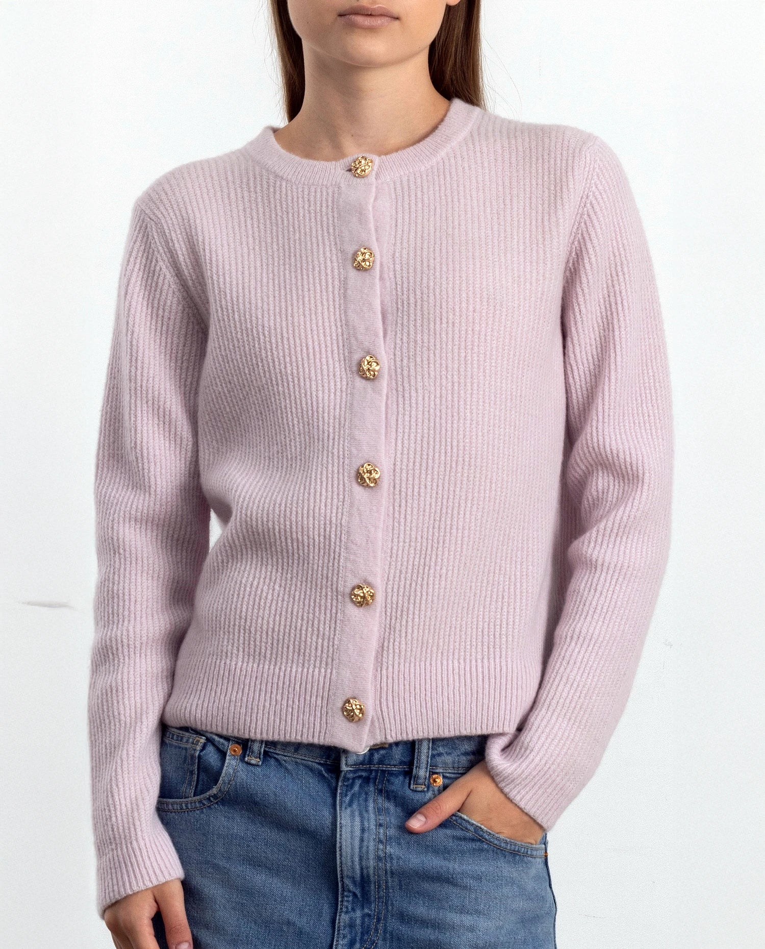 252-77010-60_20 - Allude - 25% Seide 75% Cashmere Active Cashmere-Mischung Damen Gerade Passform Langarm mittelschwerer Strick Rose Rundhals SAPG::252-77010 Spring/Summer 2025 Strickjacke