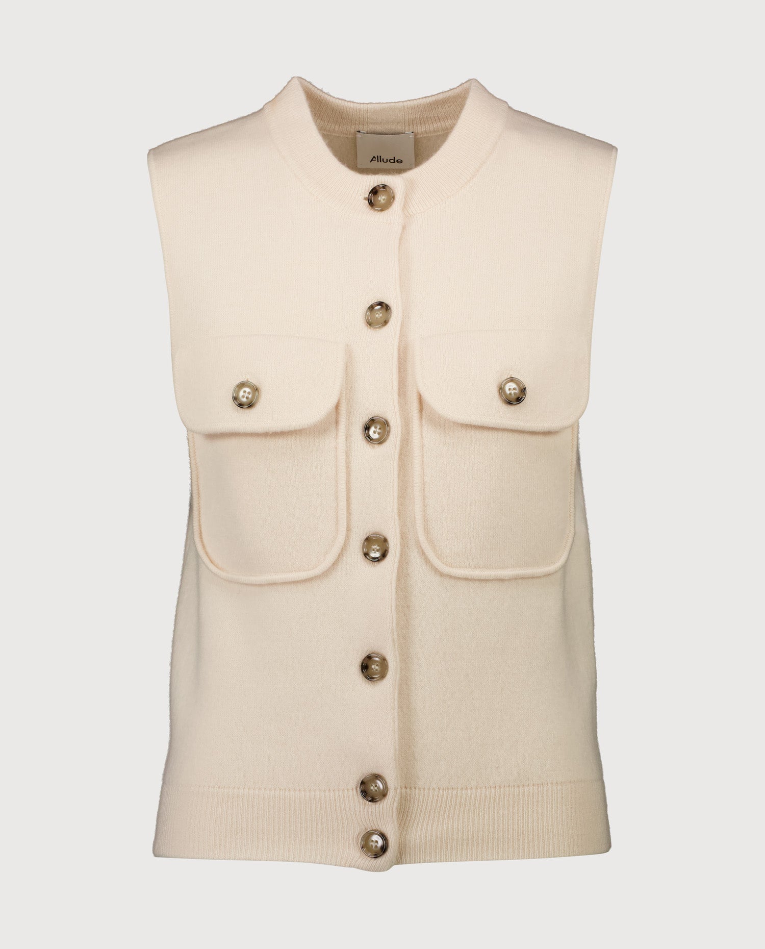 252_17605_41_1 - Allude - 30% Cashmere 70% Wolle Active Creme Damen Gerade Passform mittelschwerer Strick SAPG::252-17605 Spring/Summer 2025 Weste Woll-Mischung
