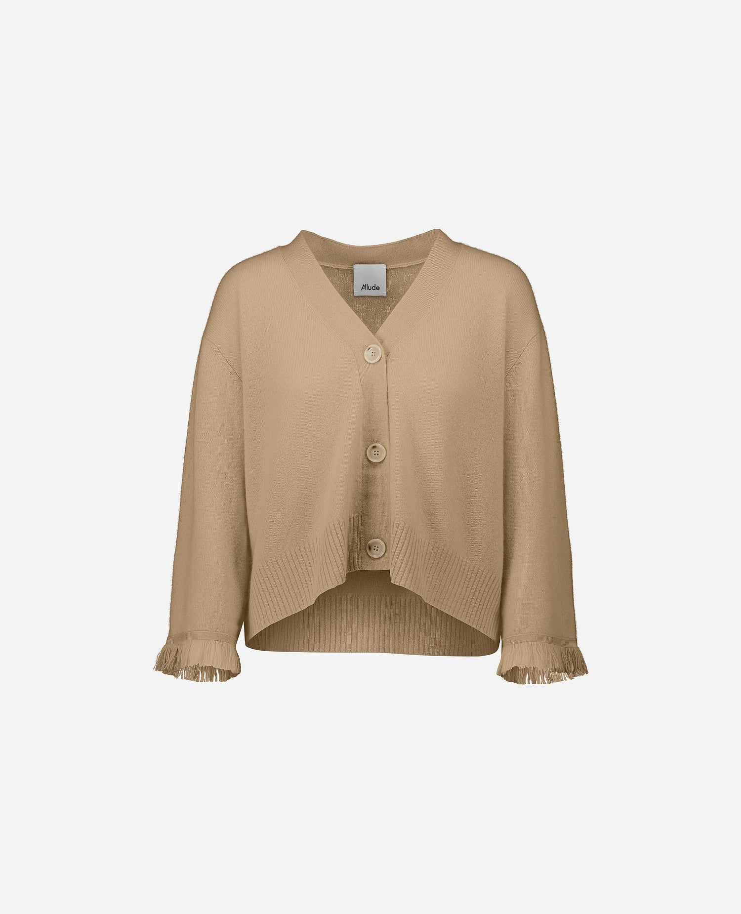253-20040-42_1 - Allude - 3/4 Arm Active Beige Cashmere Damen Feinstrick Flachstrick High Summer 2025 NEW SAPG::253-20040 Strickjacke V-Ausschnitt