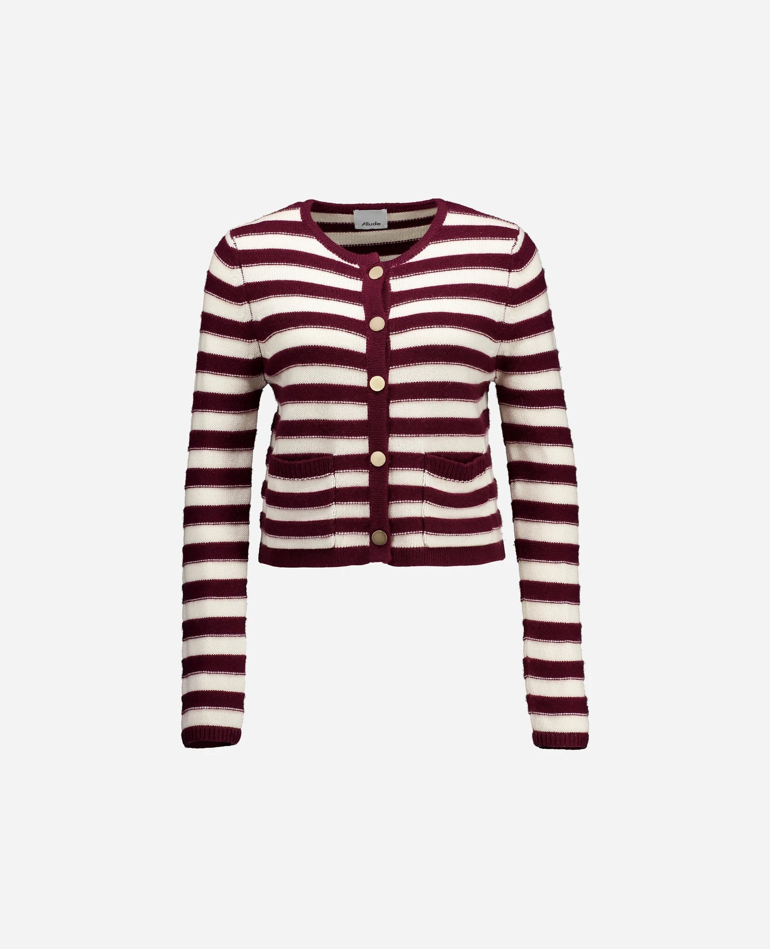 255-17020-68_1-3 - Allude - 30% Cashmere 70% Wolle Active Damen Fall/Winter 2025/2026 Flachstrick Kastiger Schnitt mittelschwerer Strick NEW Rot Rundhals SAPG::255-17020 Strickjacke