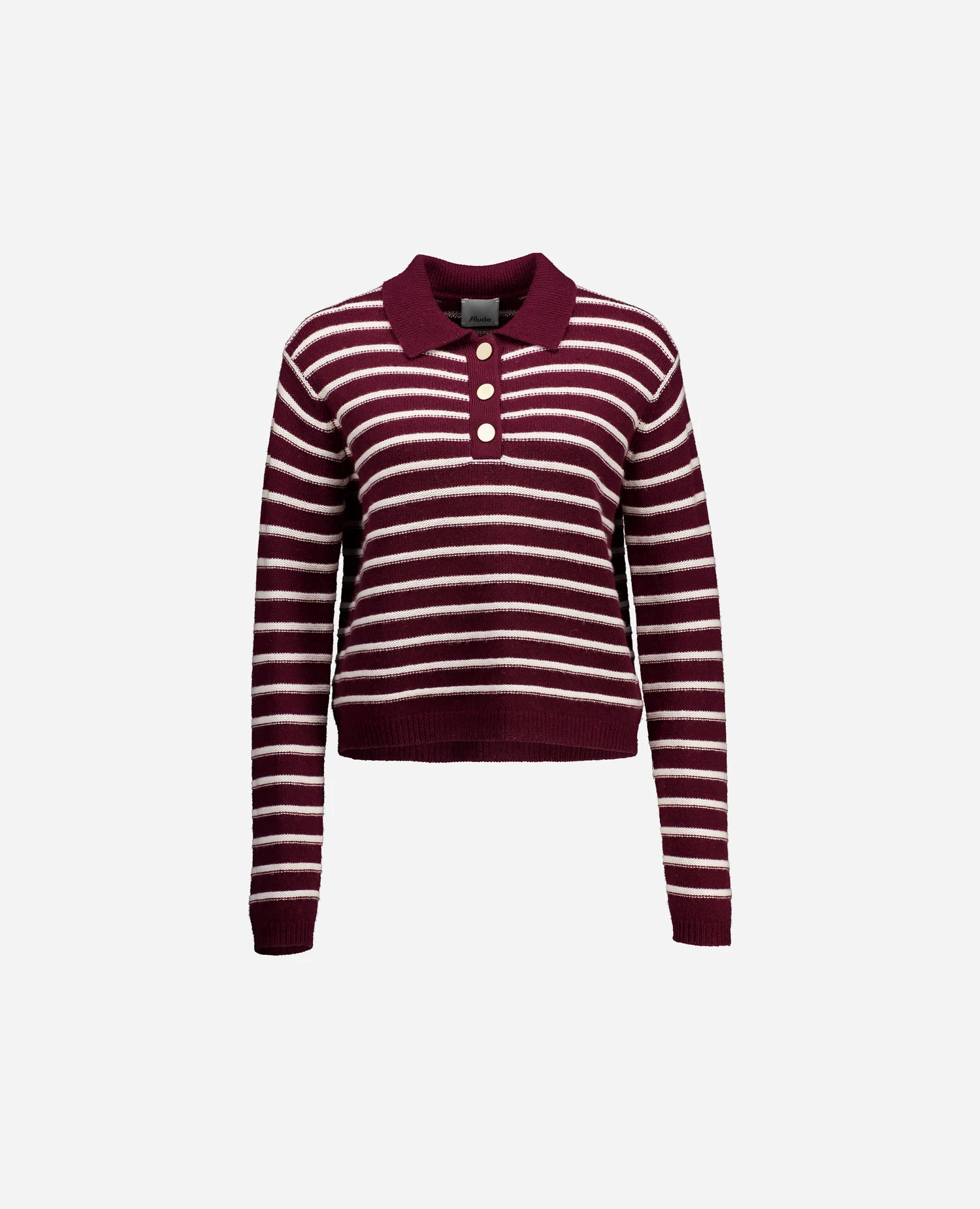 255-17022-68_1-3 - Allude - 30% Cashmere 70% Wolle Active Damen Fall/Winter 2025/2026 Flachstrick mit Streifen --> Streifendesign Kastiger Schnitt mittelschwerer Strick NEW Polo Pullover Rot SAPG::255-17022