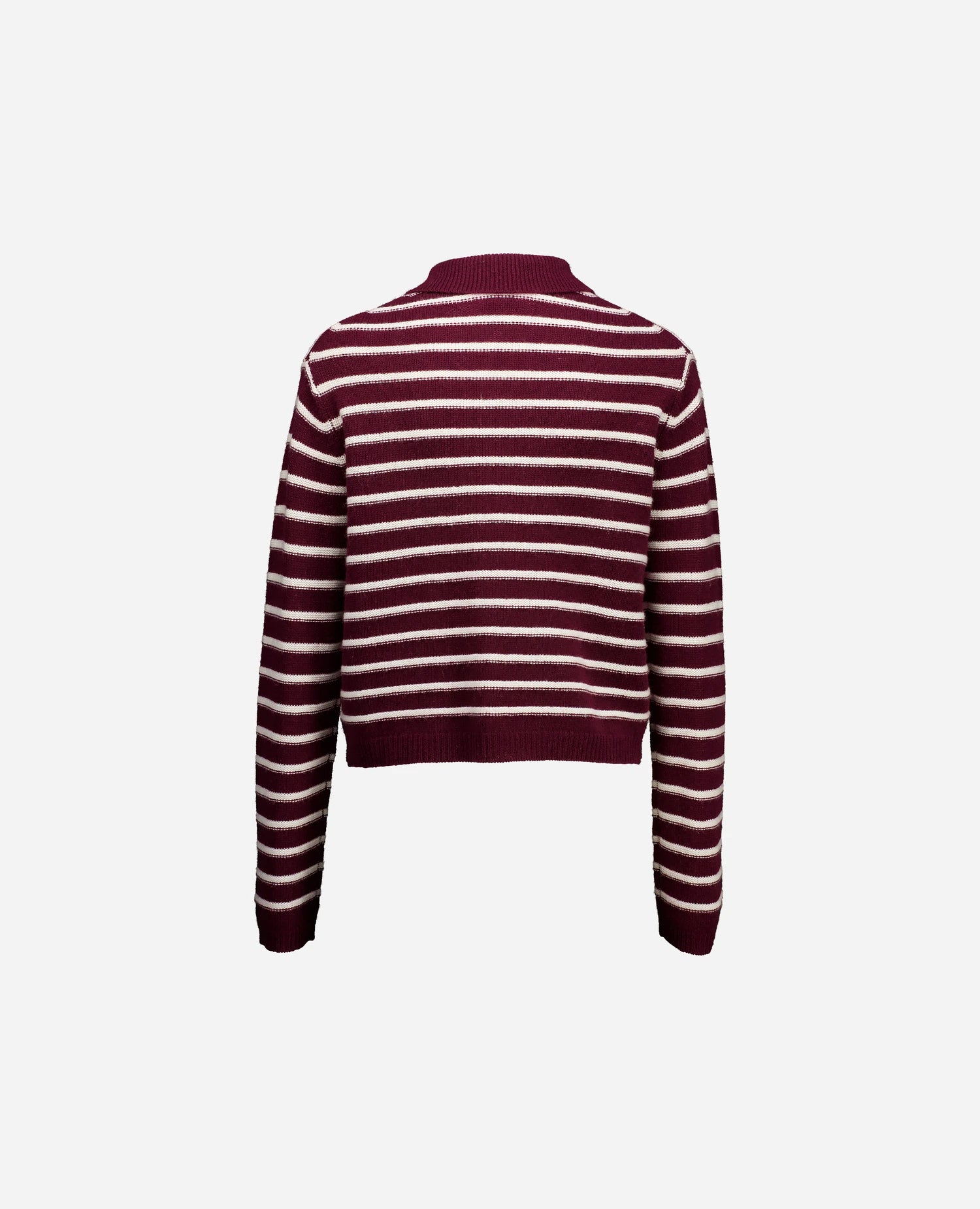 255-17022-68_1-4 - Allude - 30% Cashmere 70% Wolle Active Damen Fall/Winter 2025/2026 Flachstrick mit Streifen --> Streifendesign Kastiger Schnitt mittelschwerer Strick NEW Polo Pullover Rot SAPG::255-17022