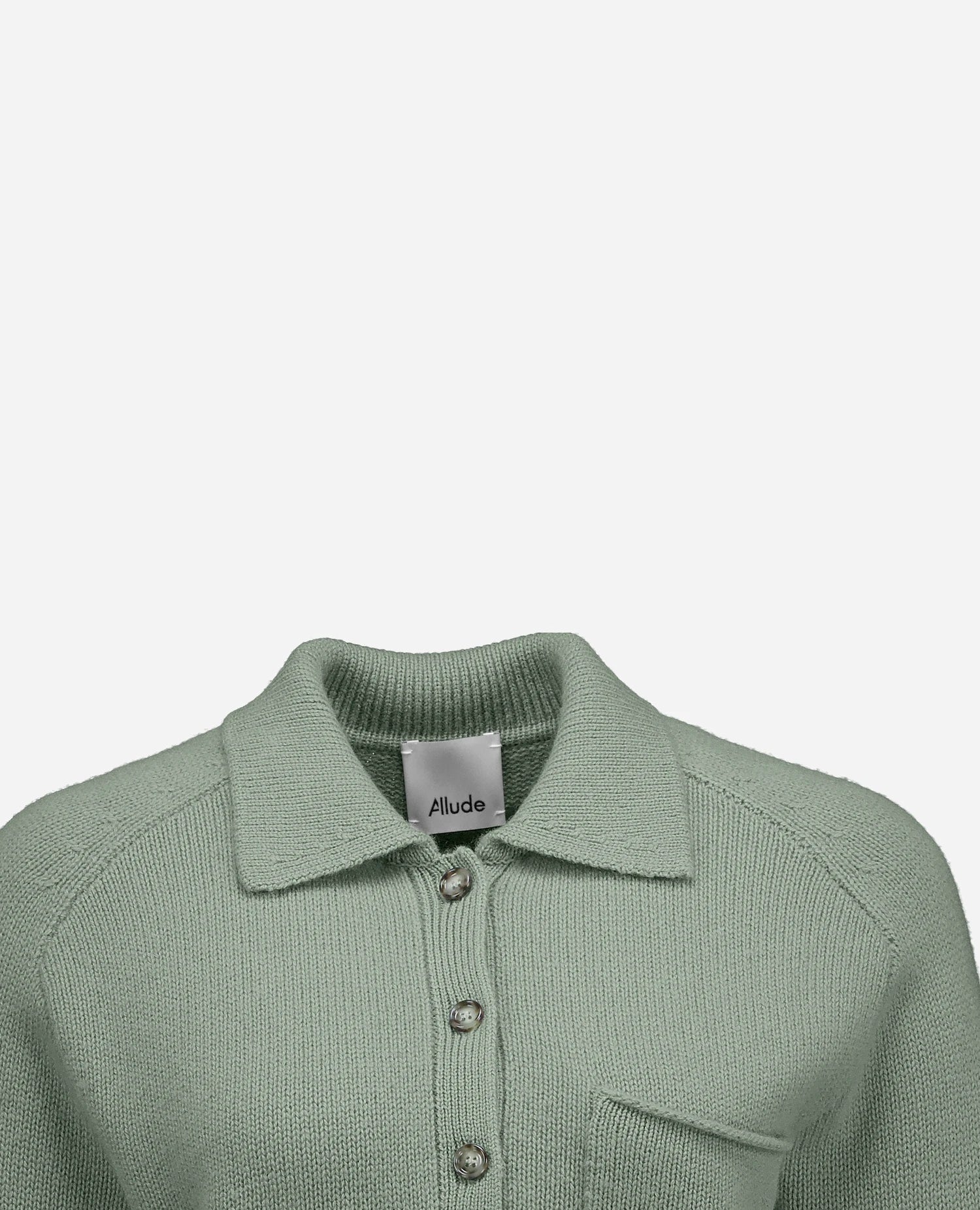 255-17073-31_40 - Allude - 30% Cashmere 70% Wolle Active Damen Fall/Winter 2025/2026 Flachstrick Gerade Passform Grobstrick Grün NEW Polo Pullover SAPG::255-17073