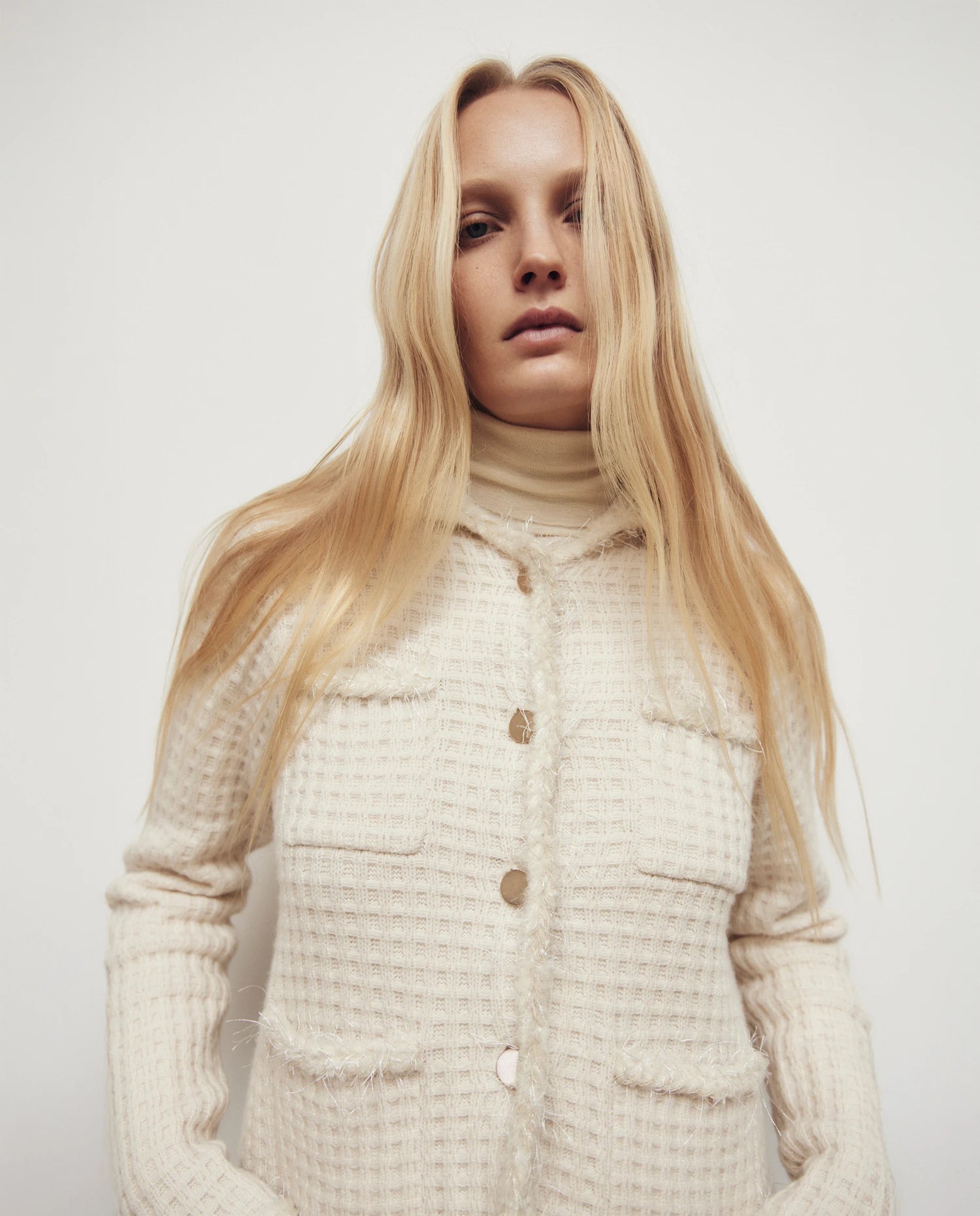 255-17110-41_11 - Allude - 0 30% Cashmere 70% Wolle Active Creme Damen Fall/Winter 2025/2026 Gerade Passform mittelschwerer Strick NEW SAPG::255-17110 Strickjacke Waffelmuster